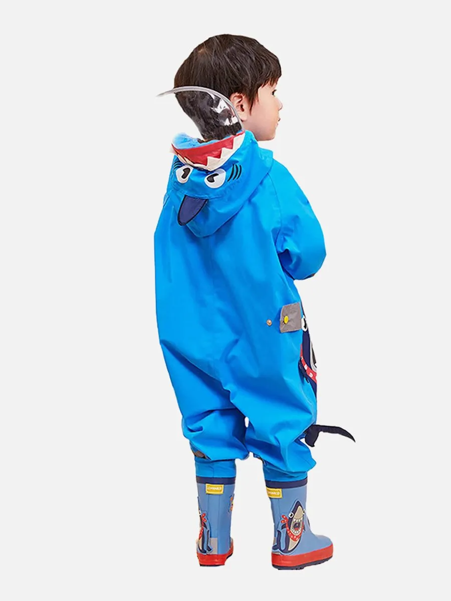 Little Surprise Box Blue Shark Theme All Over Jumpsuit / Playsuit Raincoat for Kids