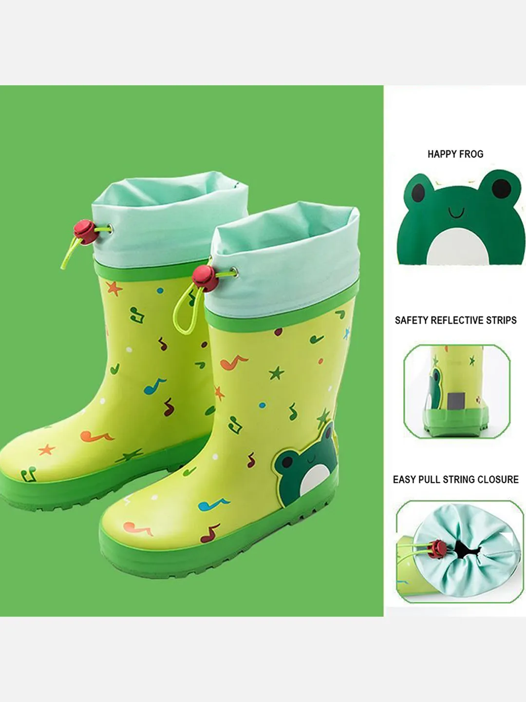 Little Surprise Box Happy Frog  Flexible Rubber Rain Gumboots for Toddlers and Kids