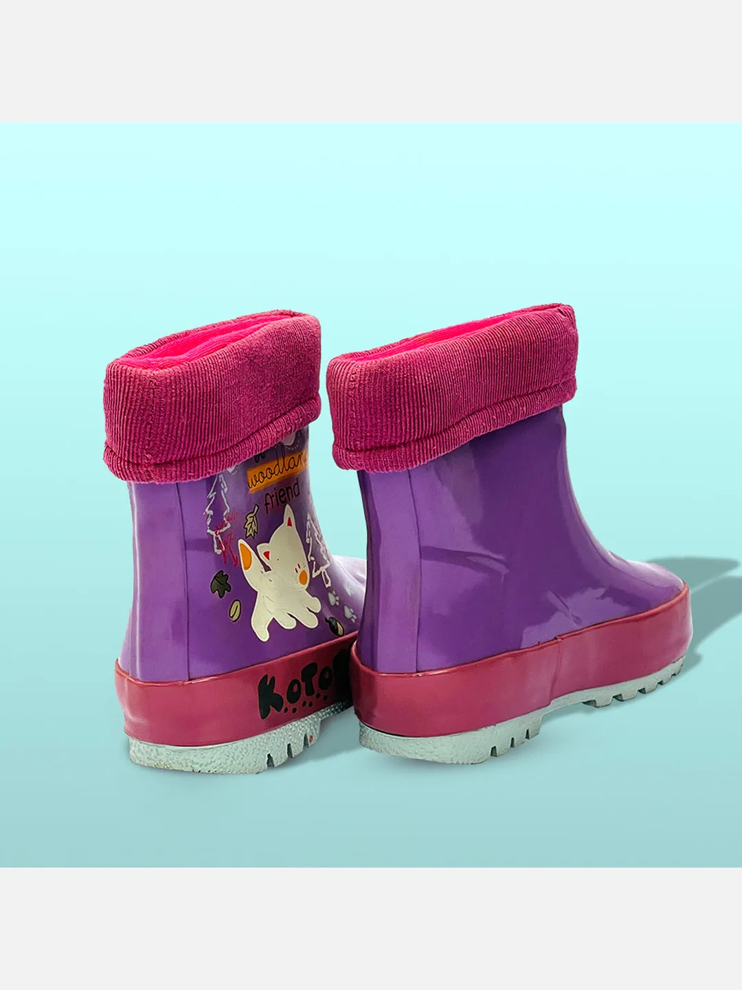 Little Surprise Box Pink Fox Flexible Rubber Rain Gumboots for Toddlers and Kids