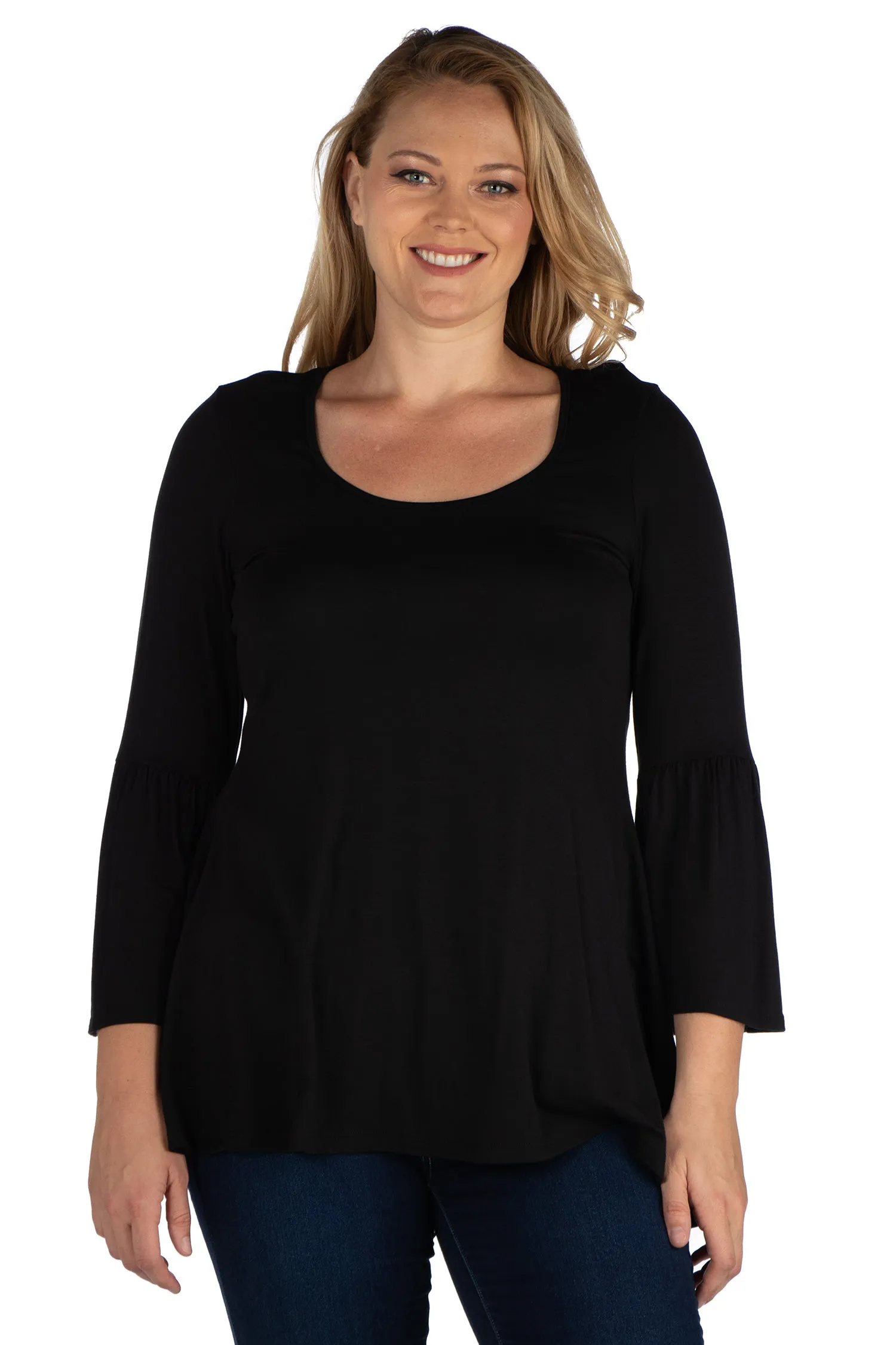 Long Bell Sleeve Flared Plus Size Tunic Top