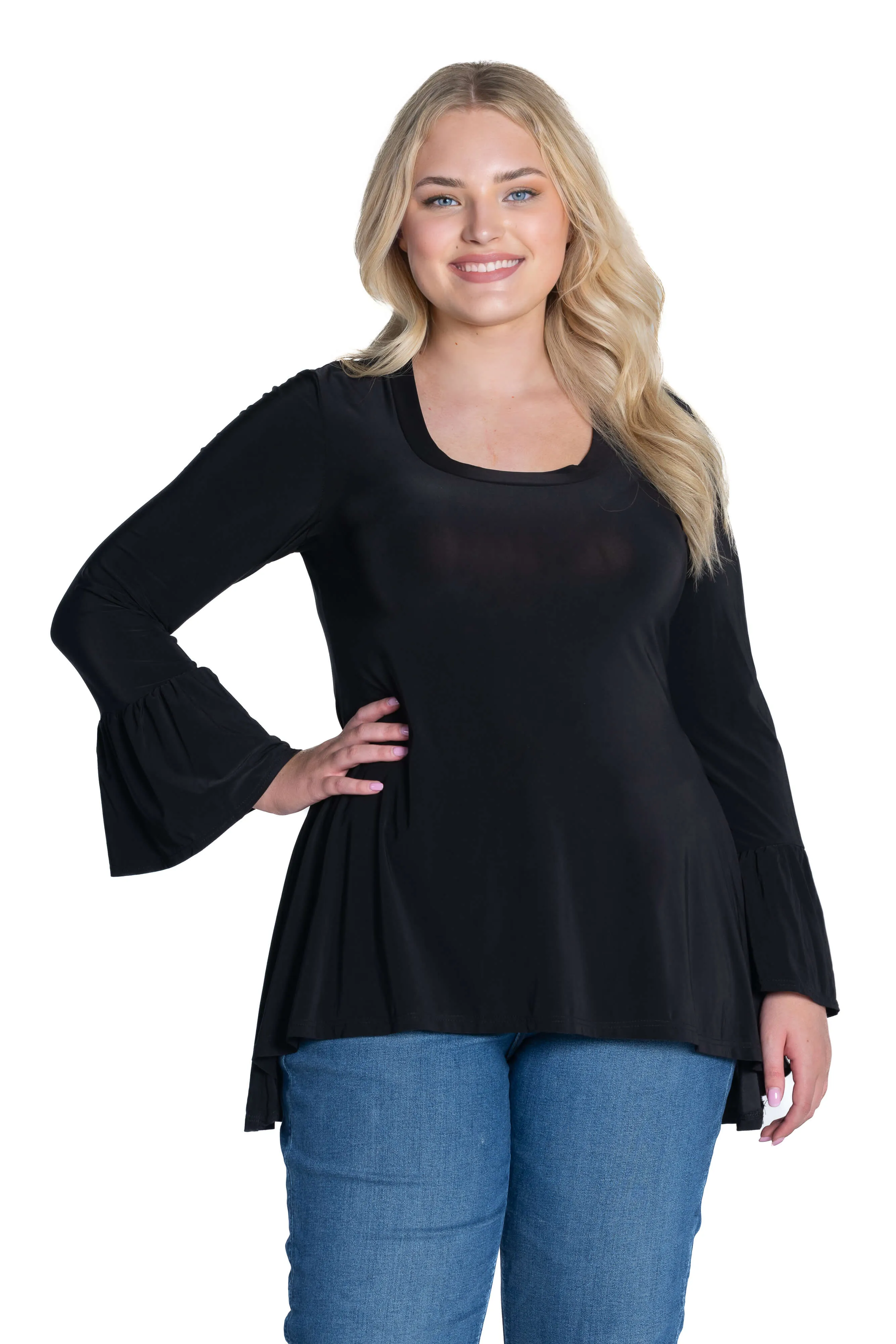 Long Bell Sleeve High Low Plus Size Tunic Top