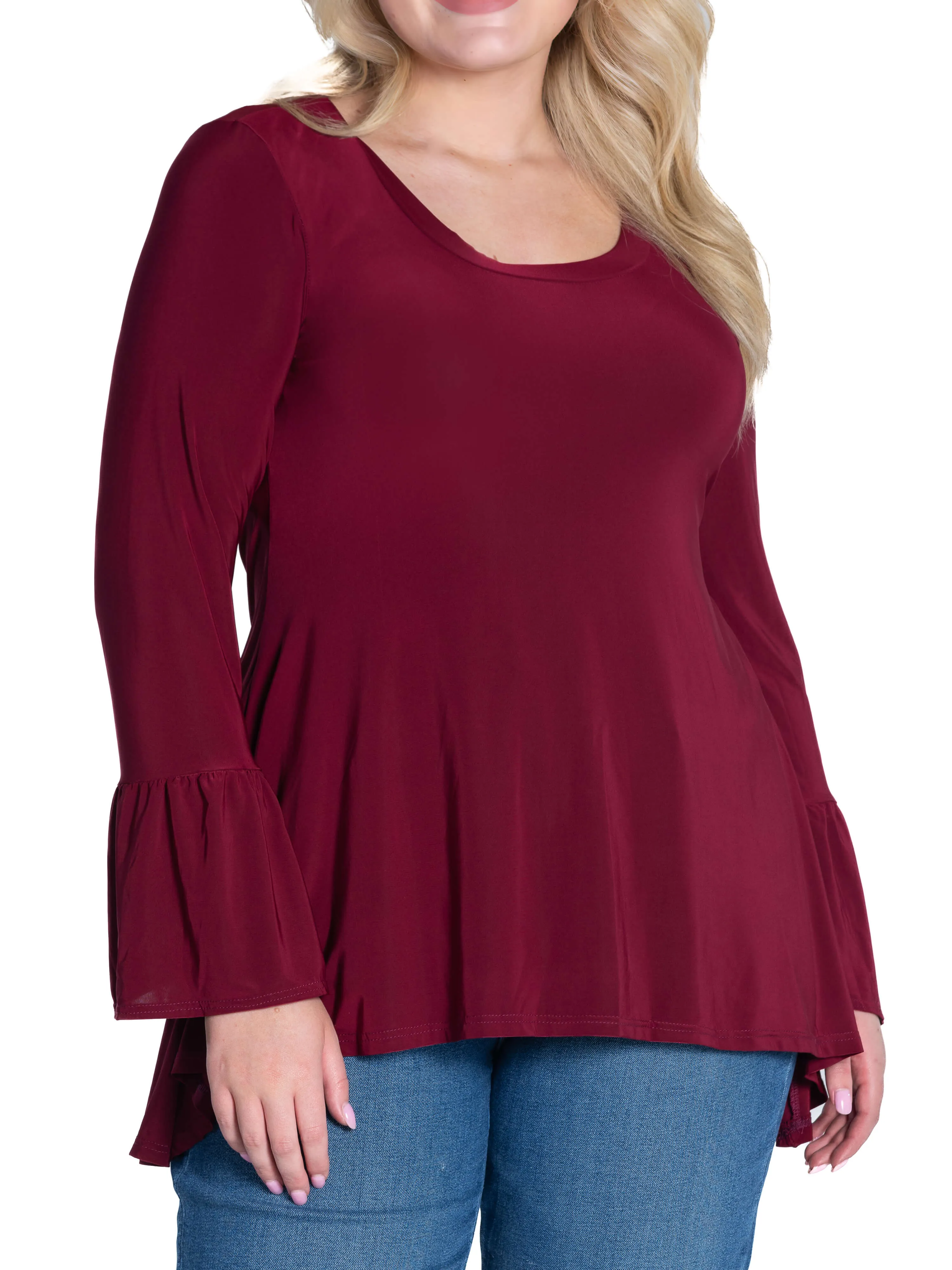 Long Bell Sleeve High Low Plus Size Tunic Top