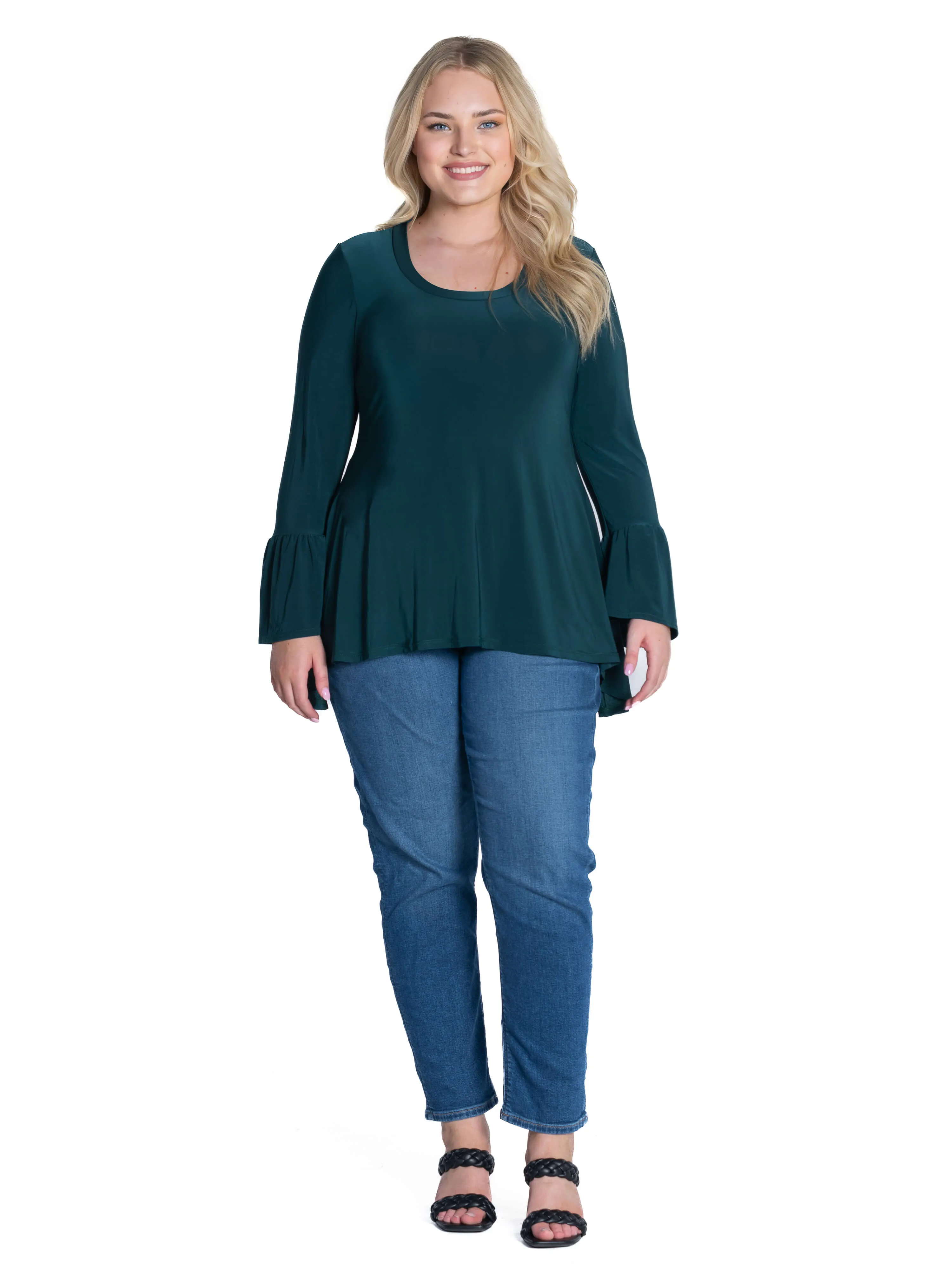 Long Bell Sleeve High Low Plus Size Tunic Top