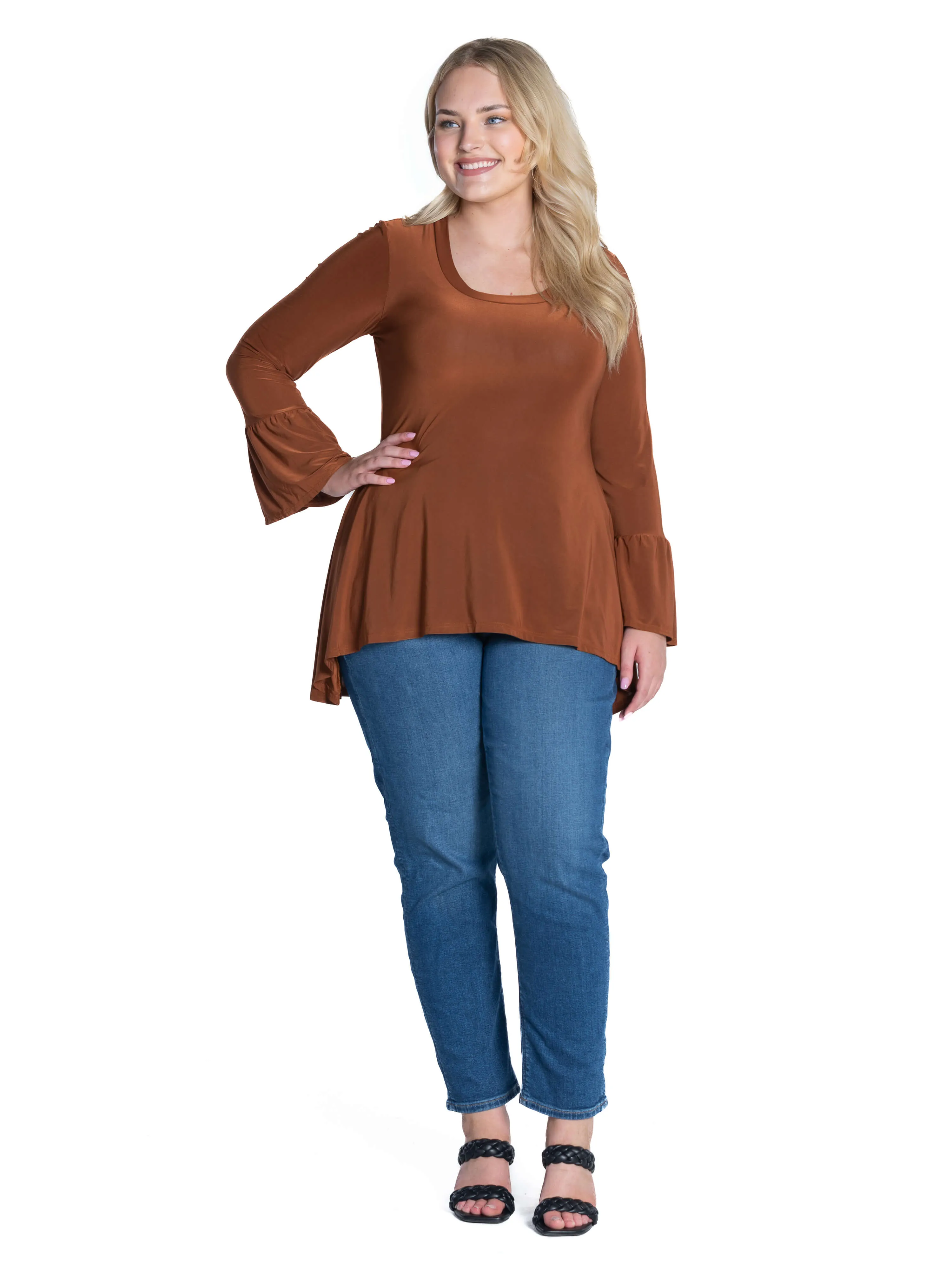 Long Bell Sleeve High Low Plus Size Tunic Top