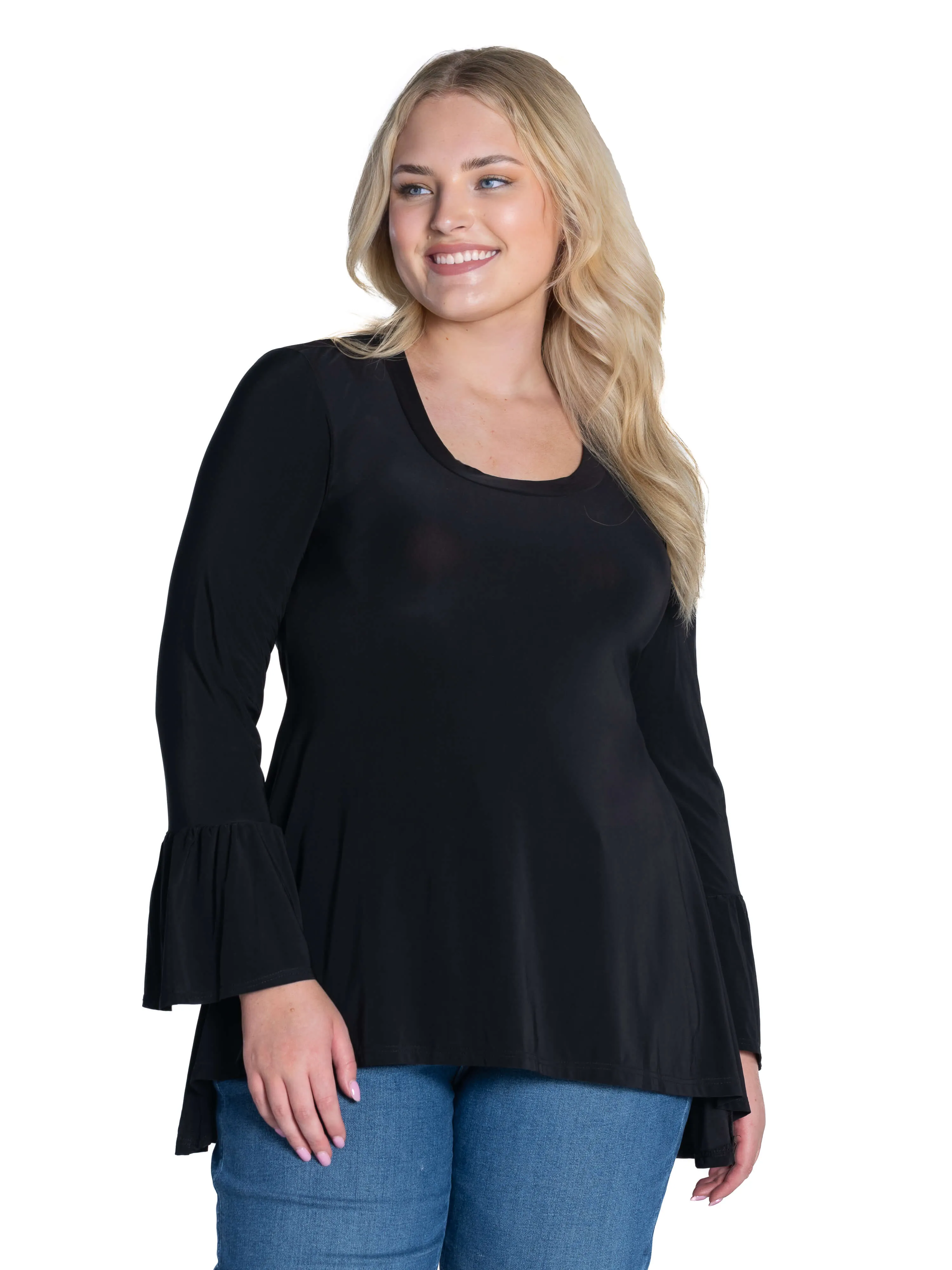 Long Bell Sleeve High Low Plus Size Tunic Top