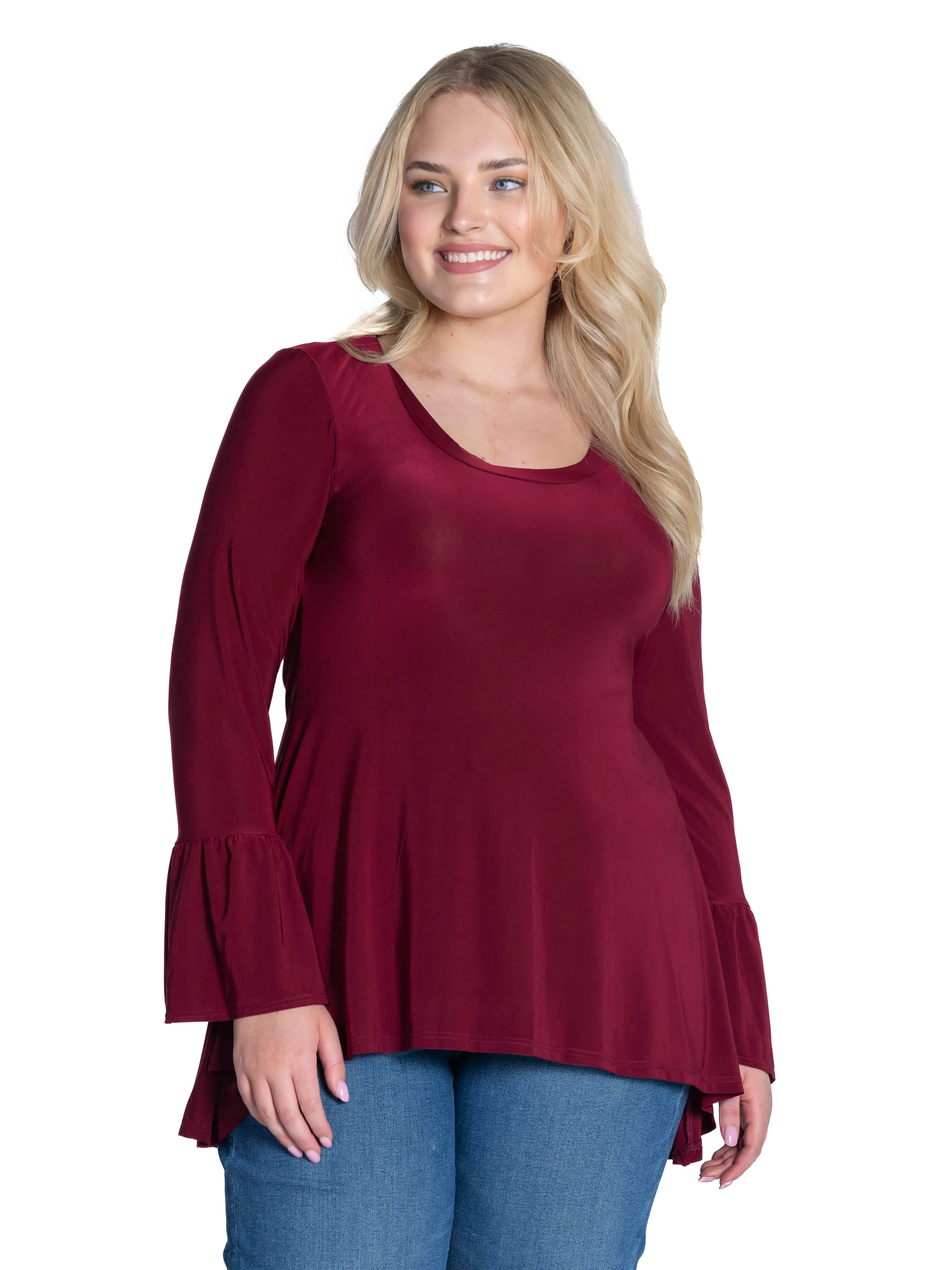 Long Bell Sleeve High Low Plus Size Tunic Top