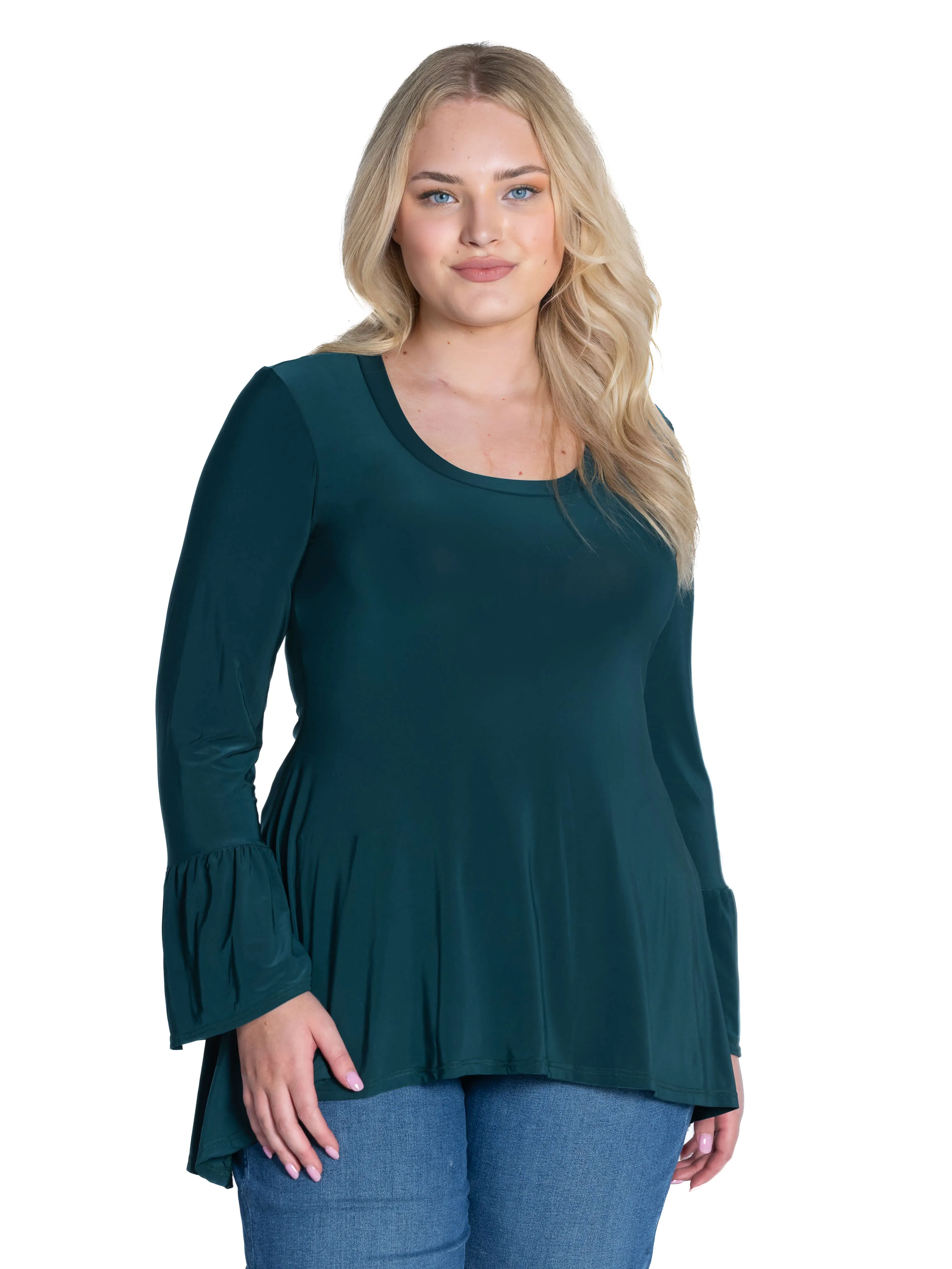 Long Bell Sleeve High Low Plus Size Tunic Top