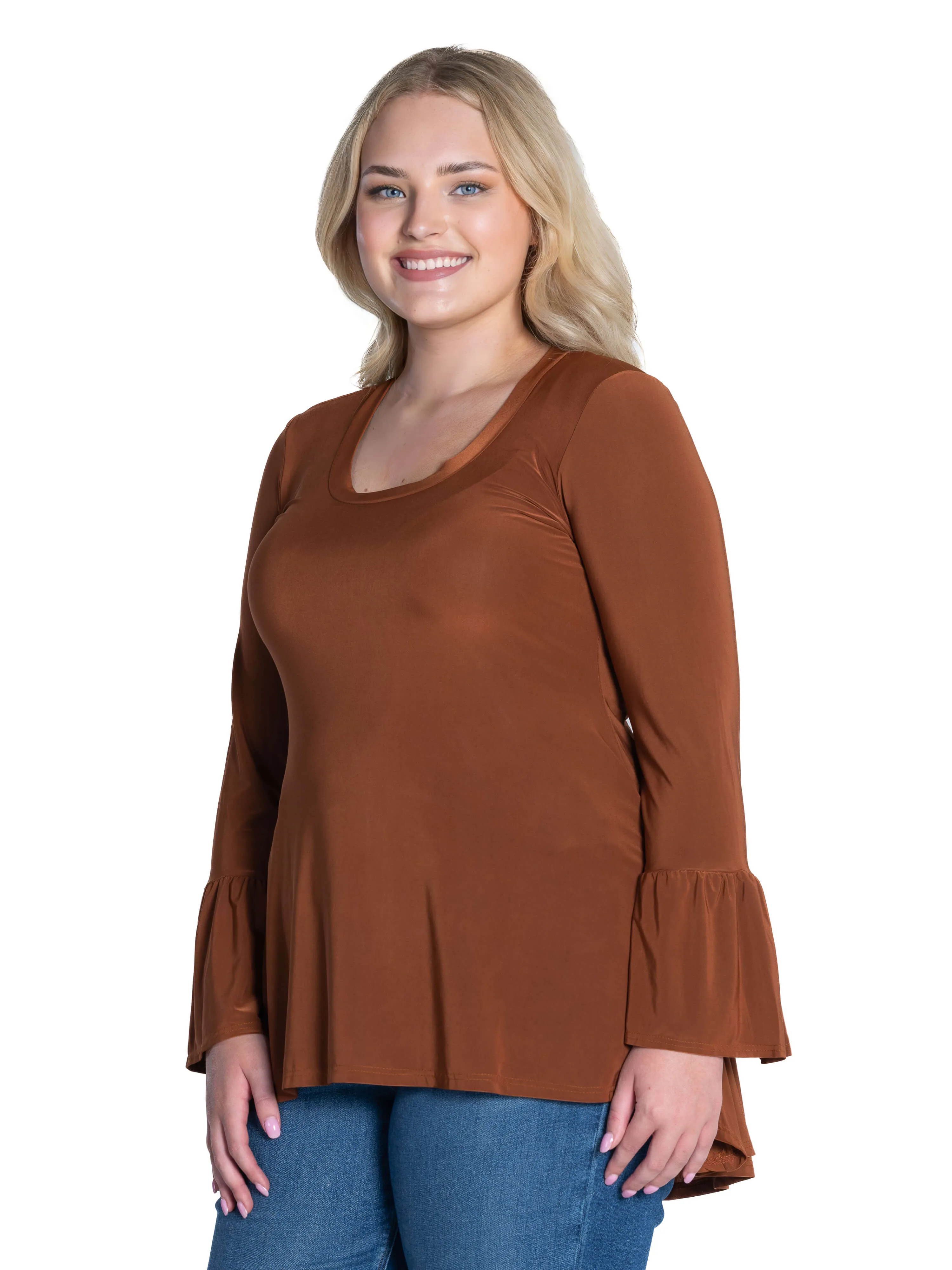 Long Bell Sleeve High Low Plus Size Tunic Top