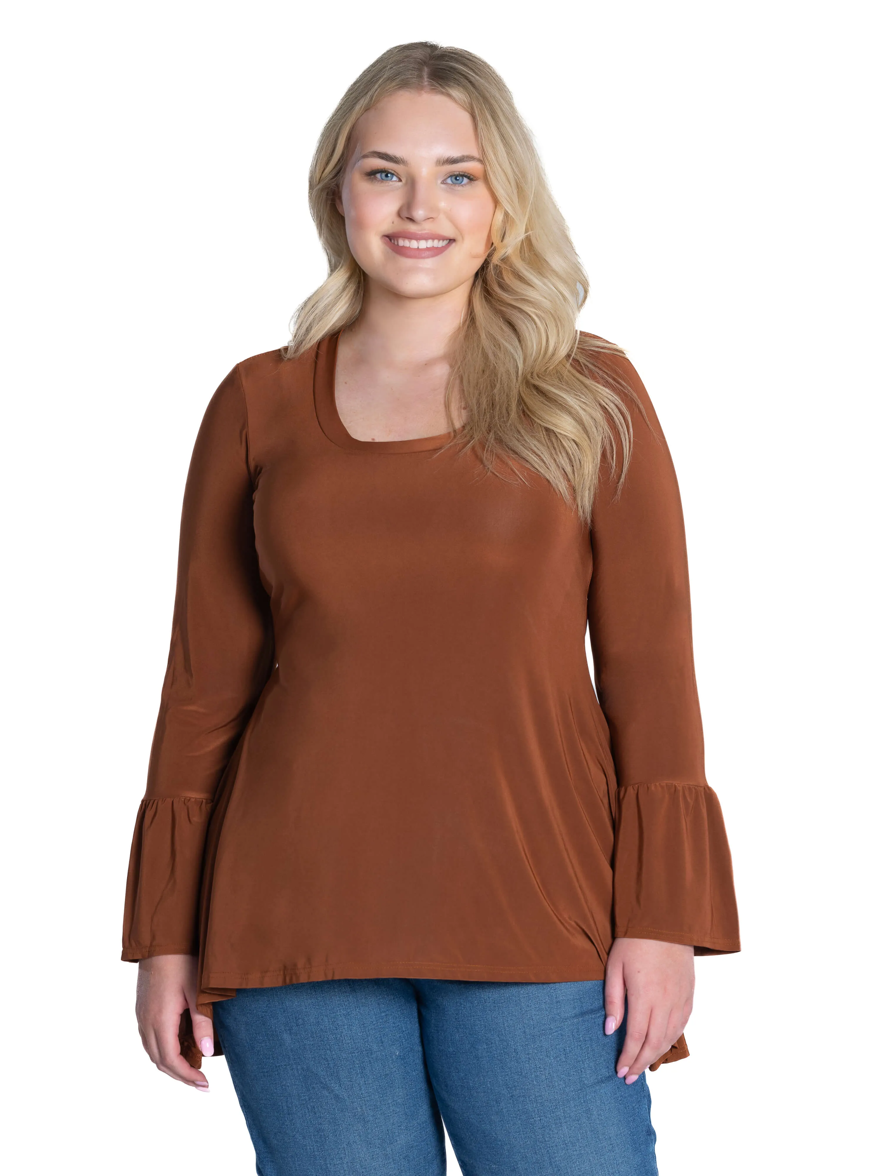 Long Bell Sleeve High Low Plus Size Tunic Top