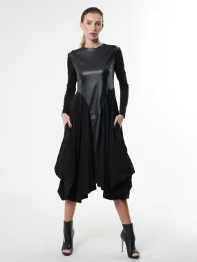 Long Sleeve Dress With Vegan Leather Front