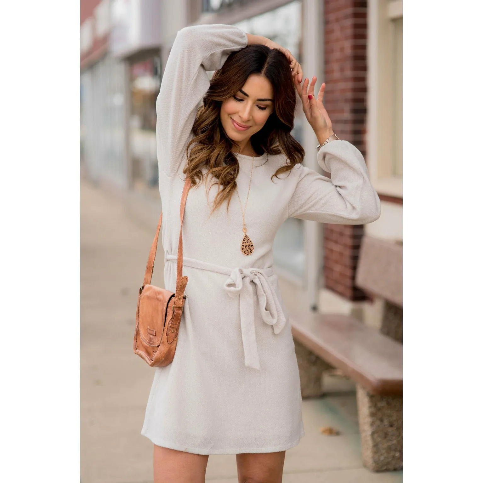 Long Sleeve Front Tie Sweater Dress