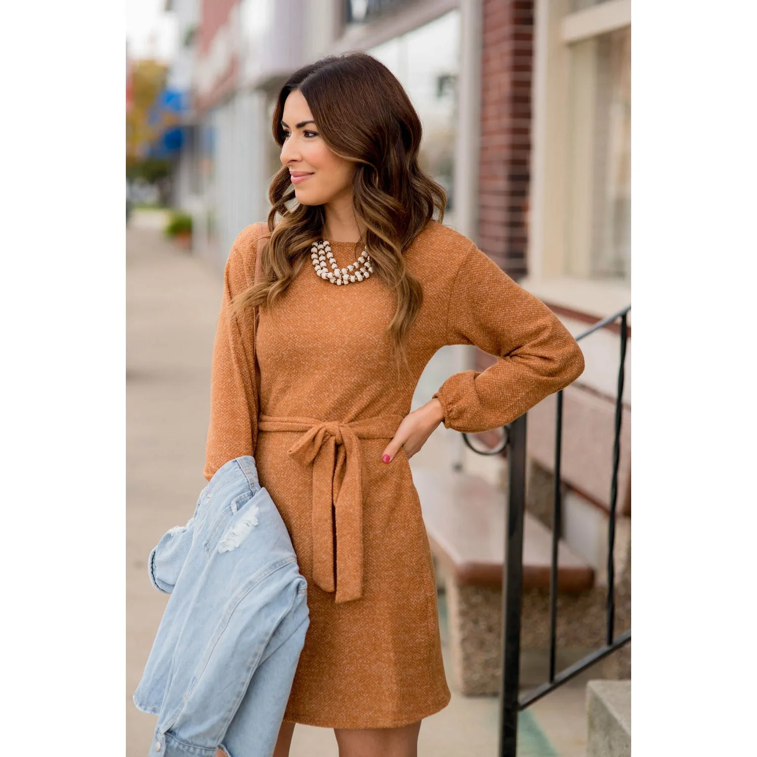 Long Sleeve Front Tie Sweater Dress