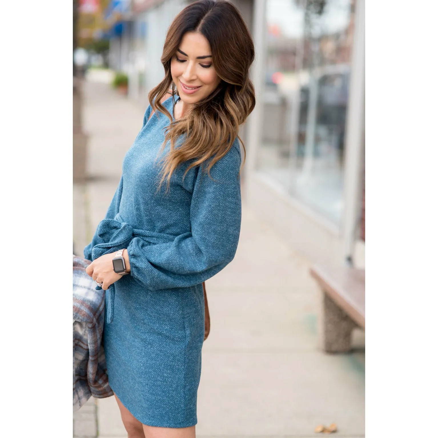 Long Sleeve Front Tie Sweater Dress