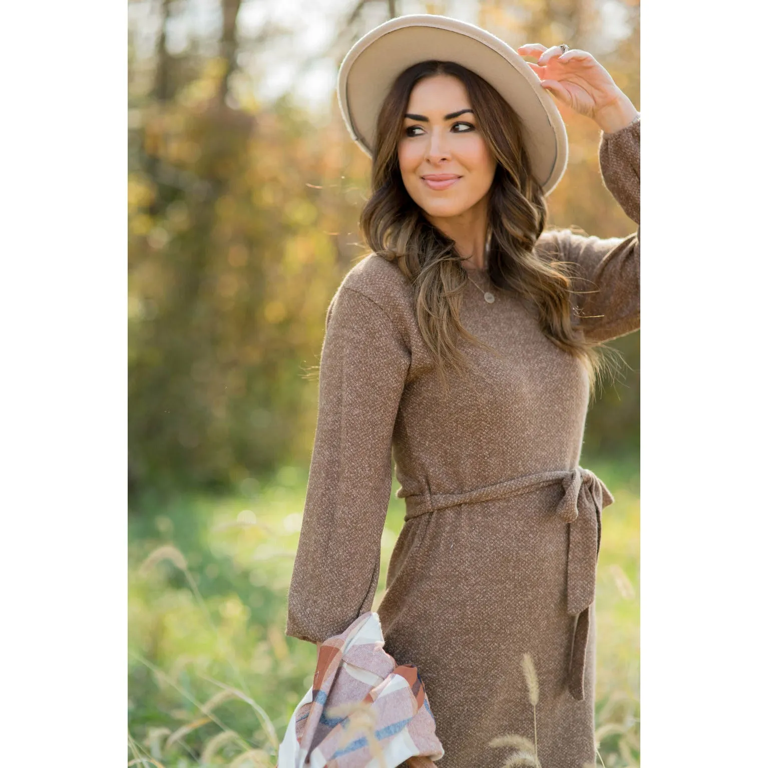 Long Sleeve Front Tie Sweater Dress