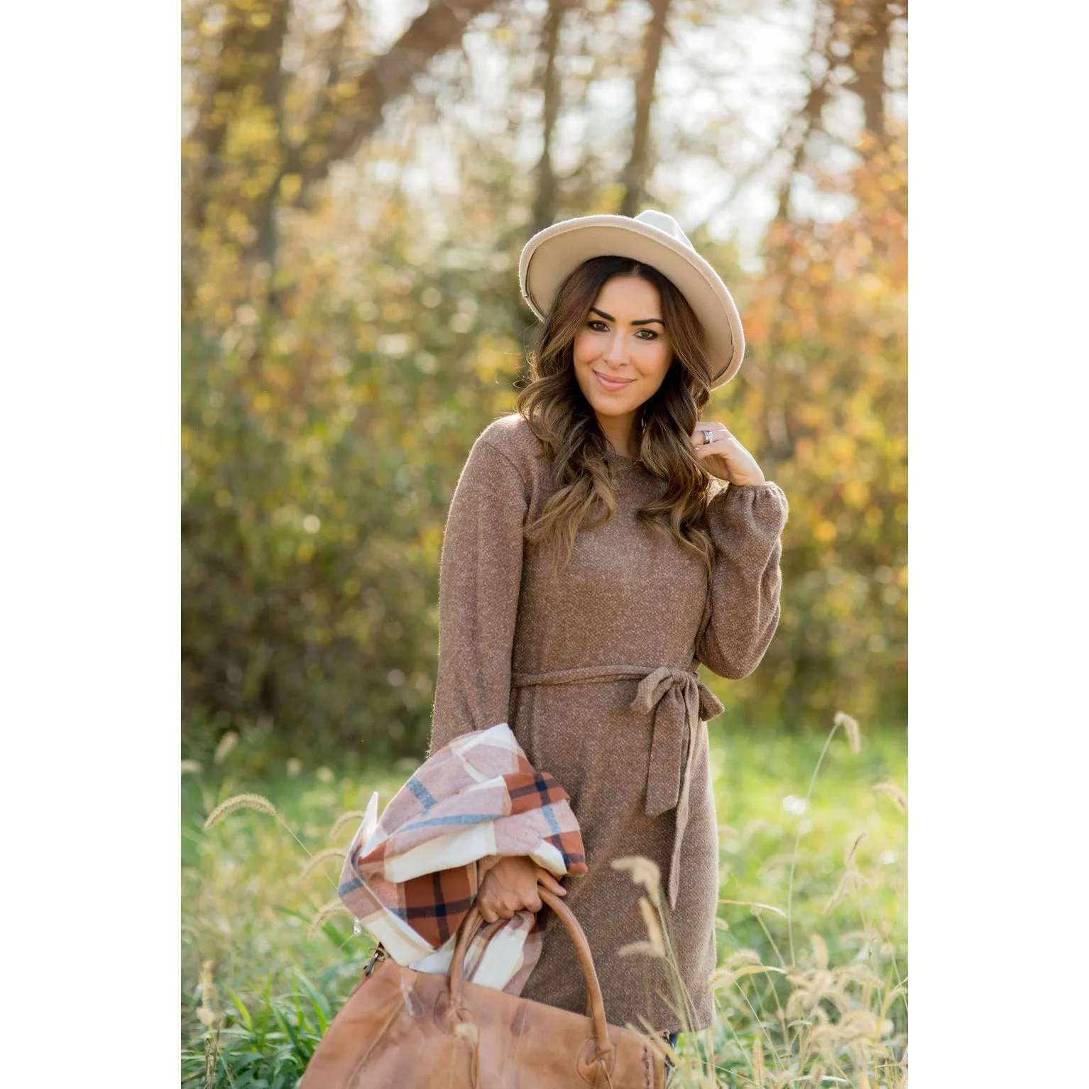 Long Sleeve Front Tie Sweater Dress