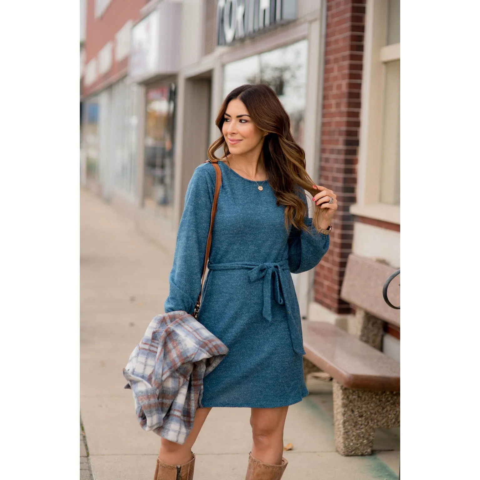 Long Sleeve Front Tie Sweater Dress