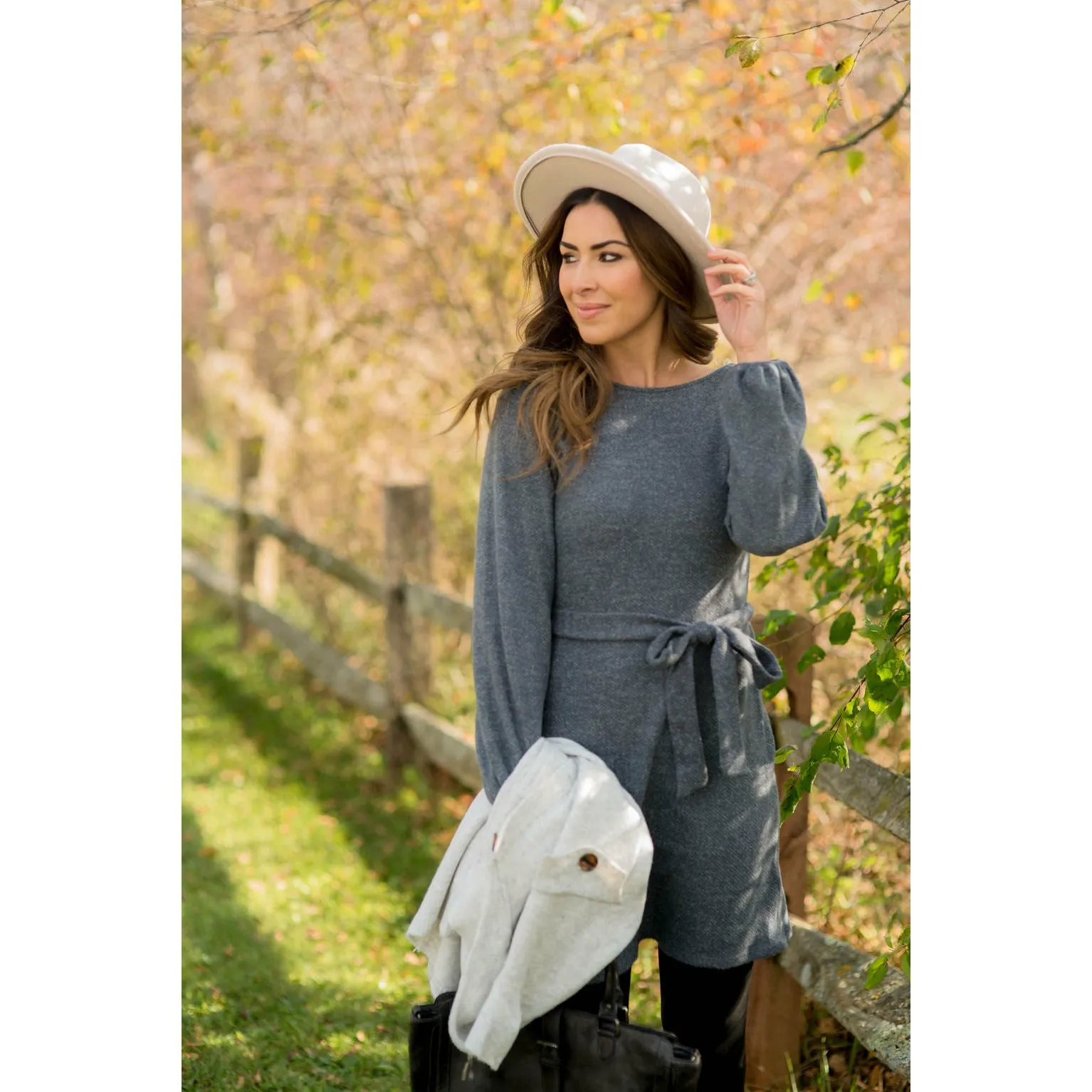 Long Sleeve Front Tie Sweater Dress