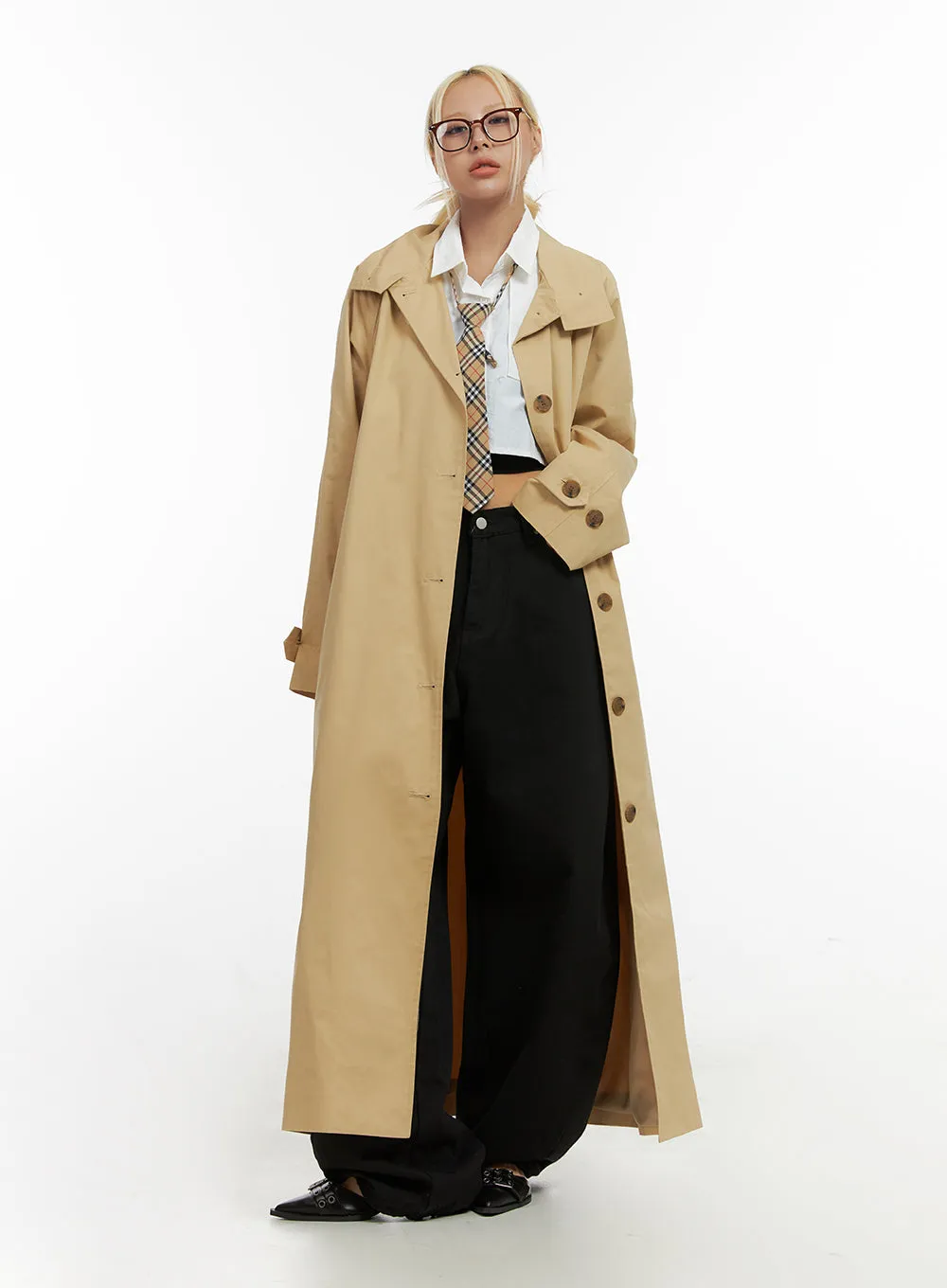 Long Sleeve Solid Cotton Trench Coat CO414