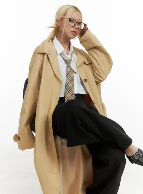 Long Sleeve Solid Cotton Trench Coat CO414