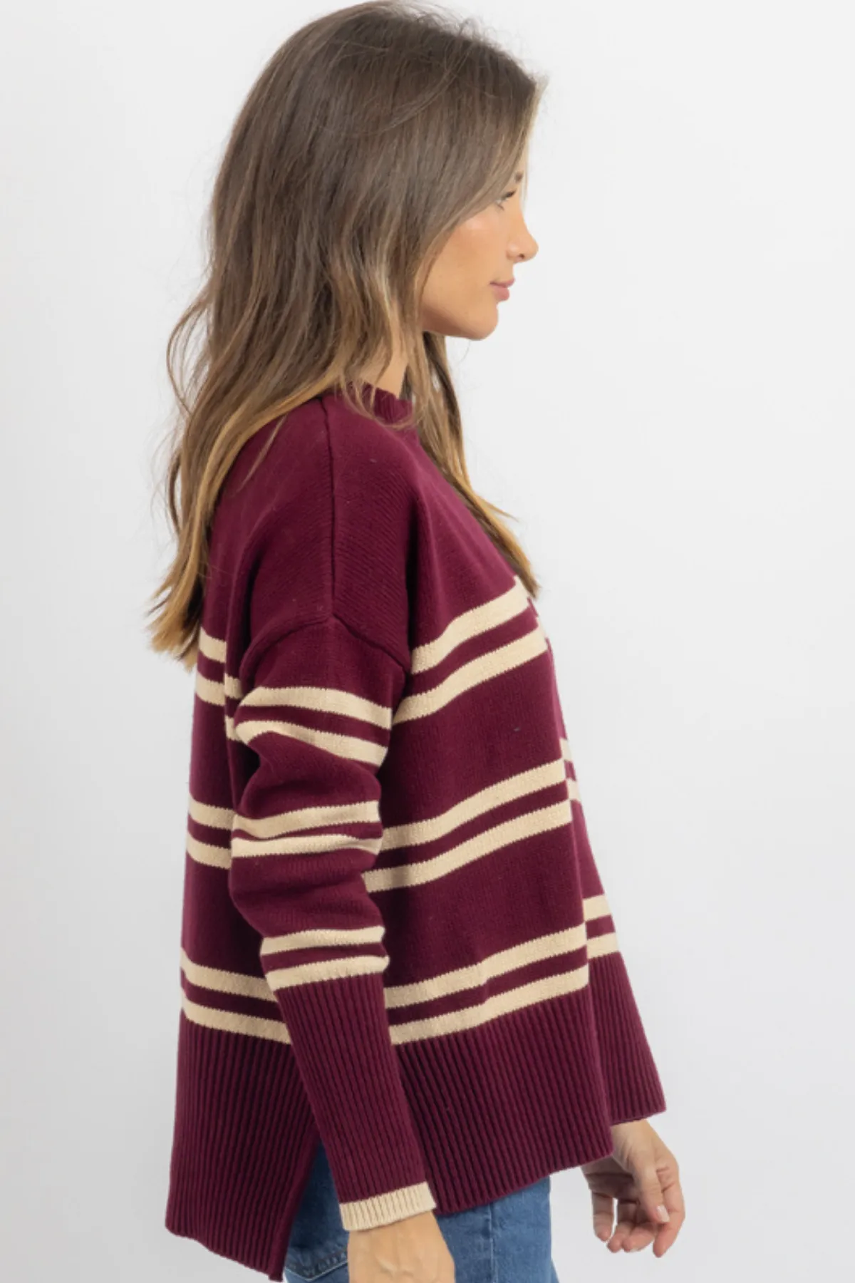 LUCILLE BURGUNDY STRIPE SWEATER