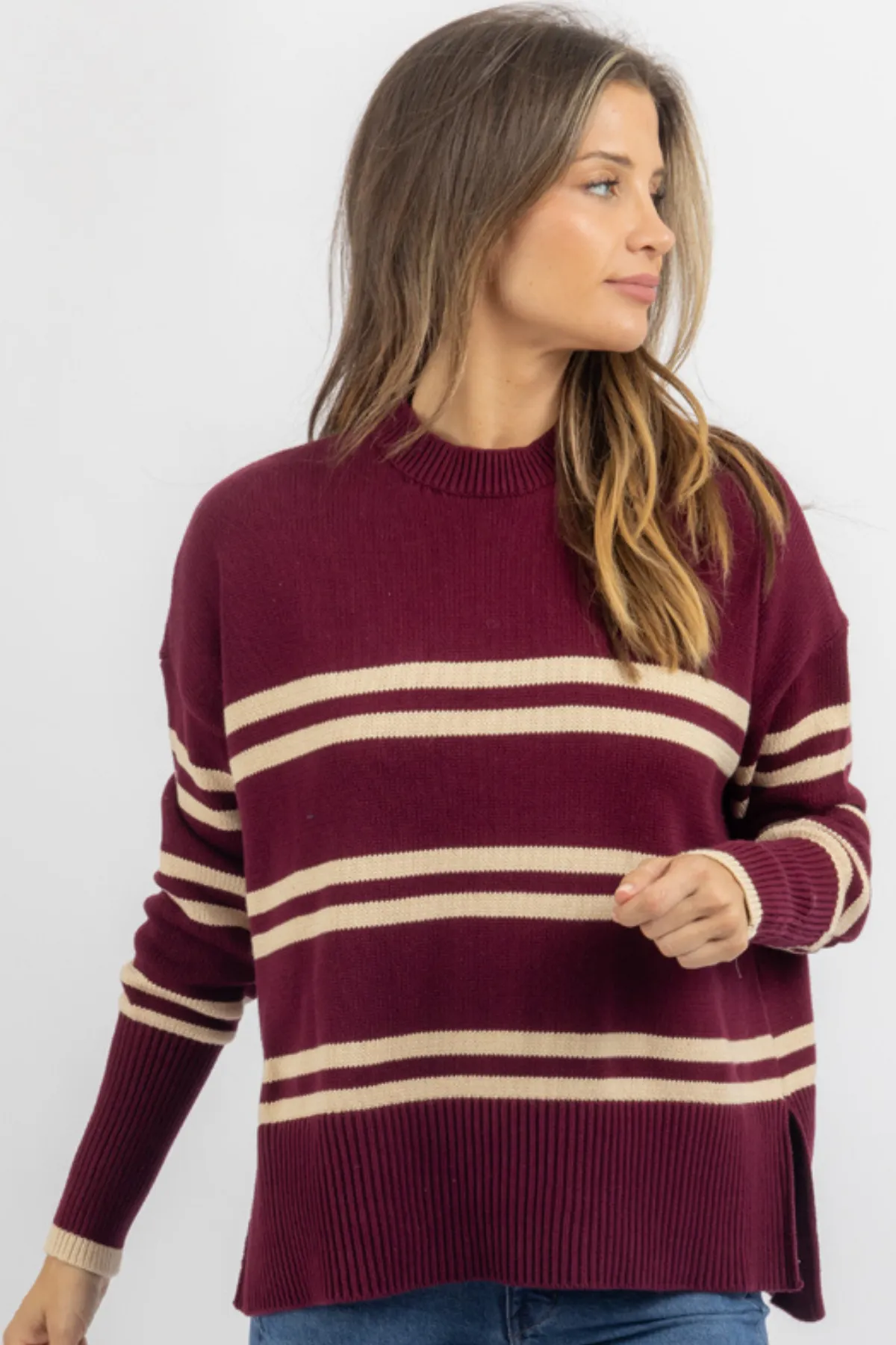 LUCILLE BURGUNDY STRIPE SWEATER