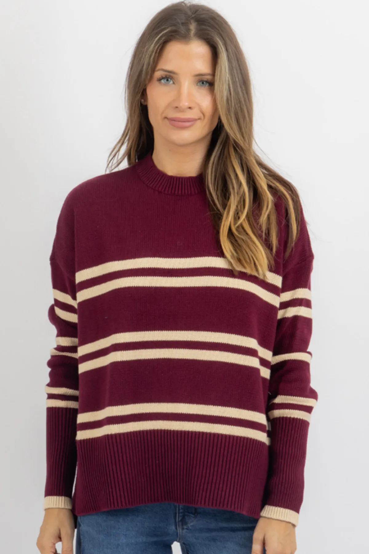 LUCILLE BURGUNDY STRIPE SWEATER