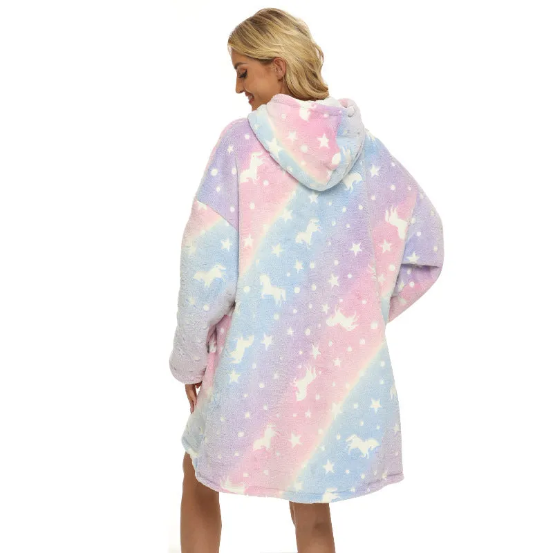 Luminous Oversize Winter Hooded Sweatshirt Women Warm Hoodie Blanket