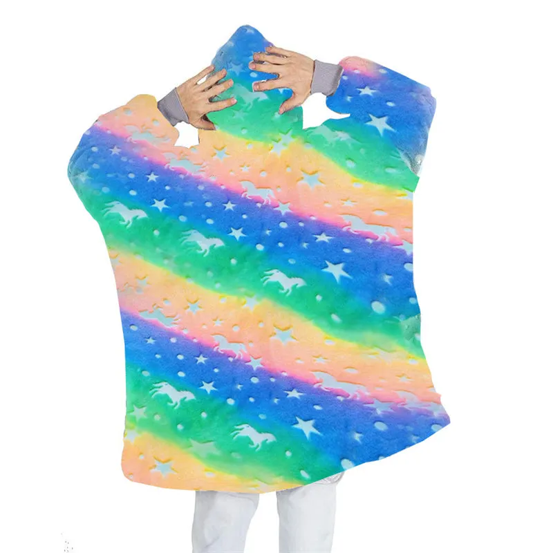 Luminous Oversize Winter Hooded Sweatshirt Women Warm Hoodie Blanket