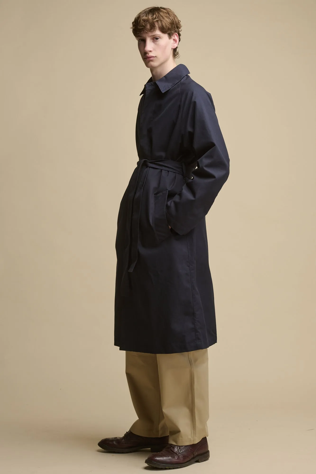 Men's Frank Belted Raglan Raincoat - Navy