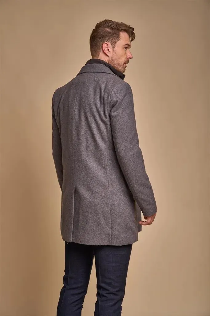 Men's Grey Overcoat Wool Blend Classic Trench Coat Winter Jacket