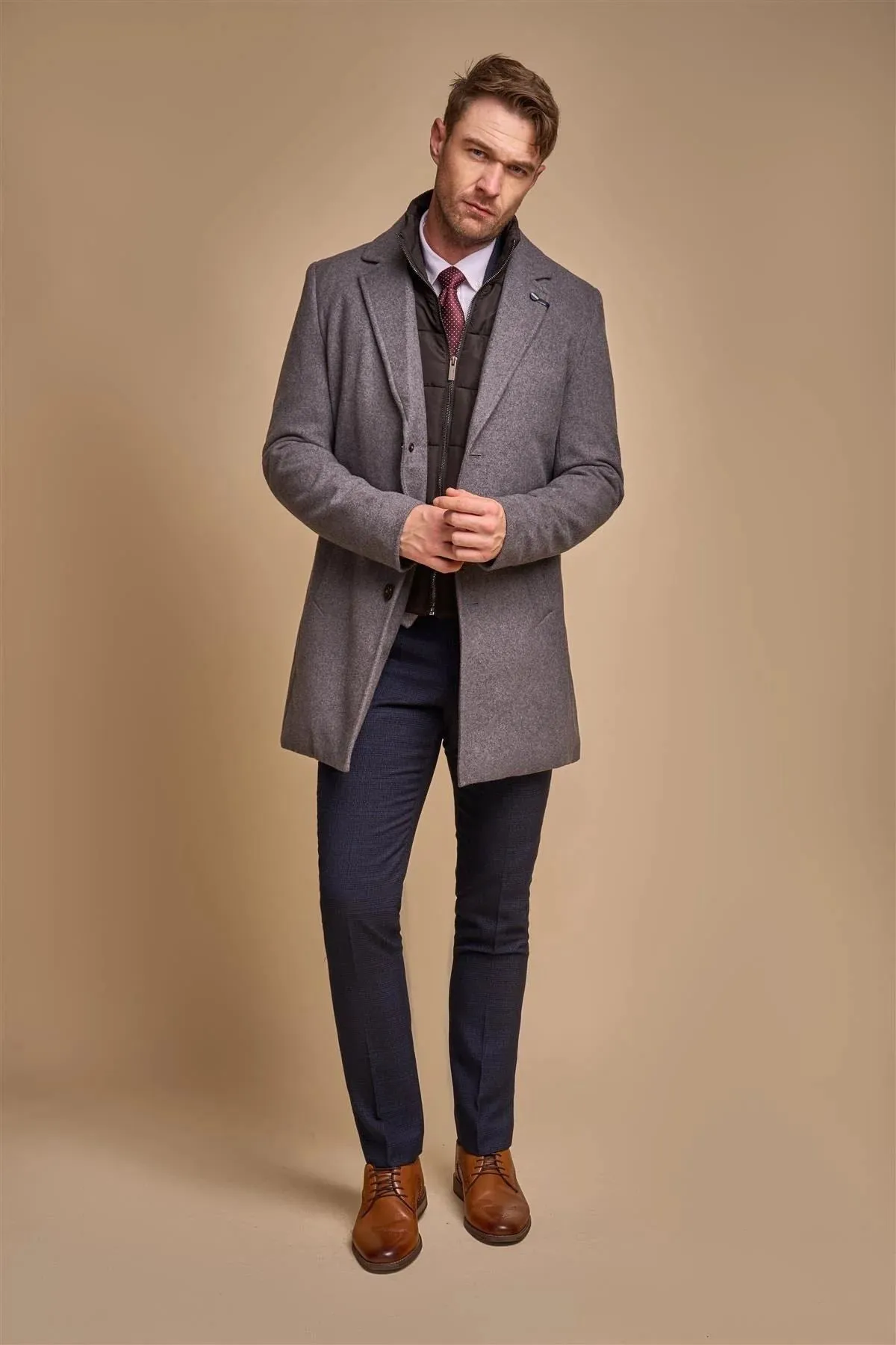 Men's Grey Overcoat Wool Blend Classic Trench Coat Winter Jacket