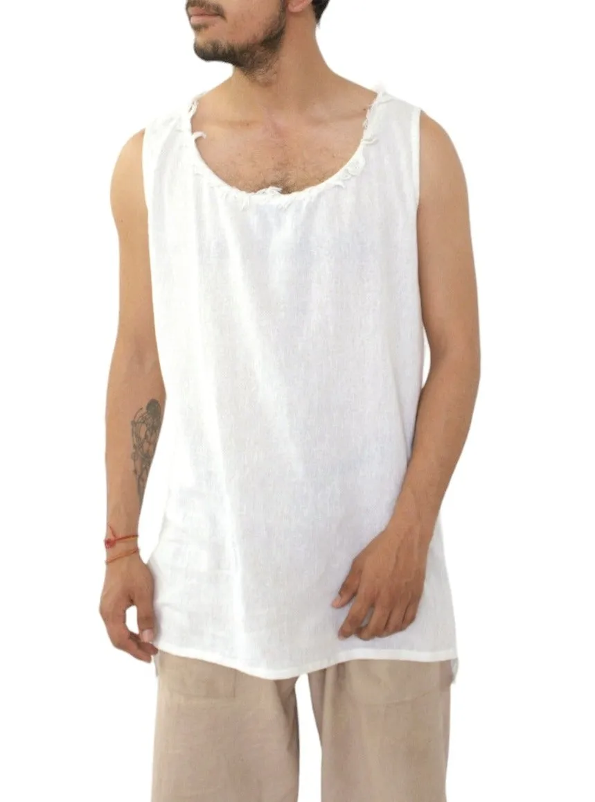 Men's Organic Cotton Sleeveless Shirt in White