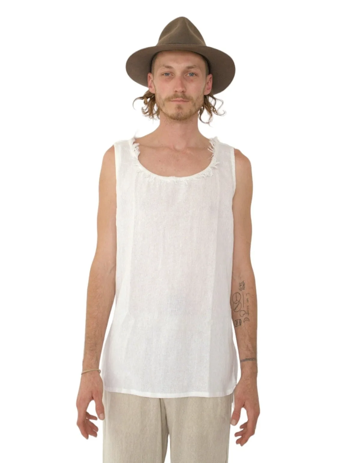 Men's Organic Cotton Sleeveless Shirt in White