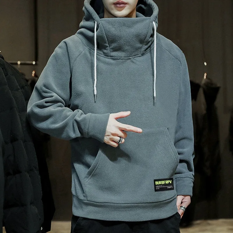 Men's Thick Polar Fleece Sweatshirt Paired Couple Y2k Streetwear Autumn Winter Hood Sports Black Windproof Oversized Hoodie