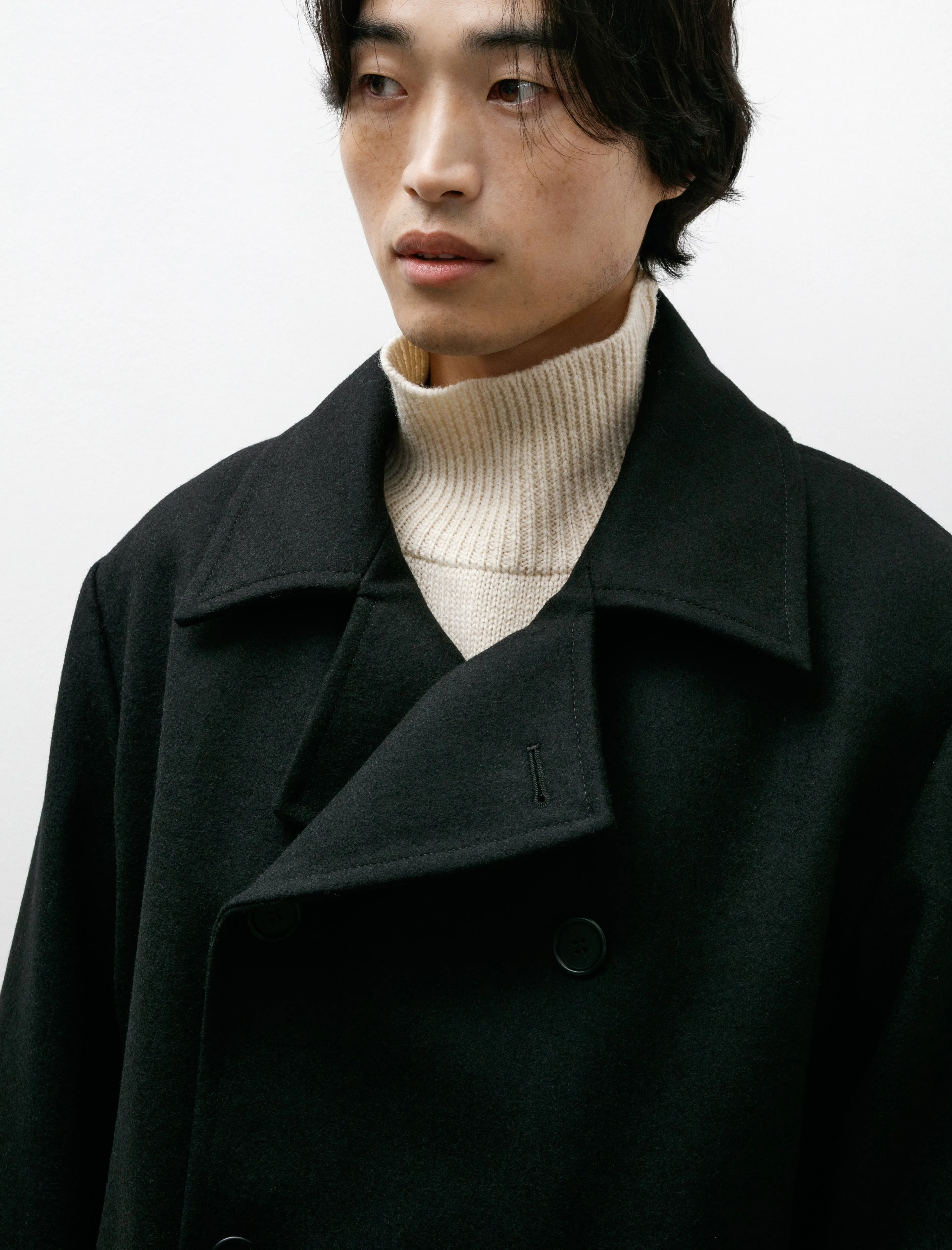 MHL Pea Coat Coarse Melton Wool Black