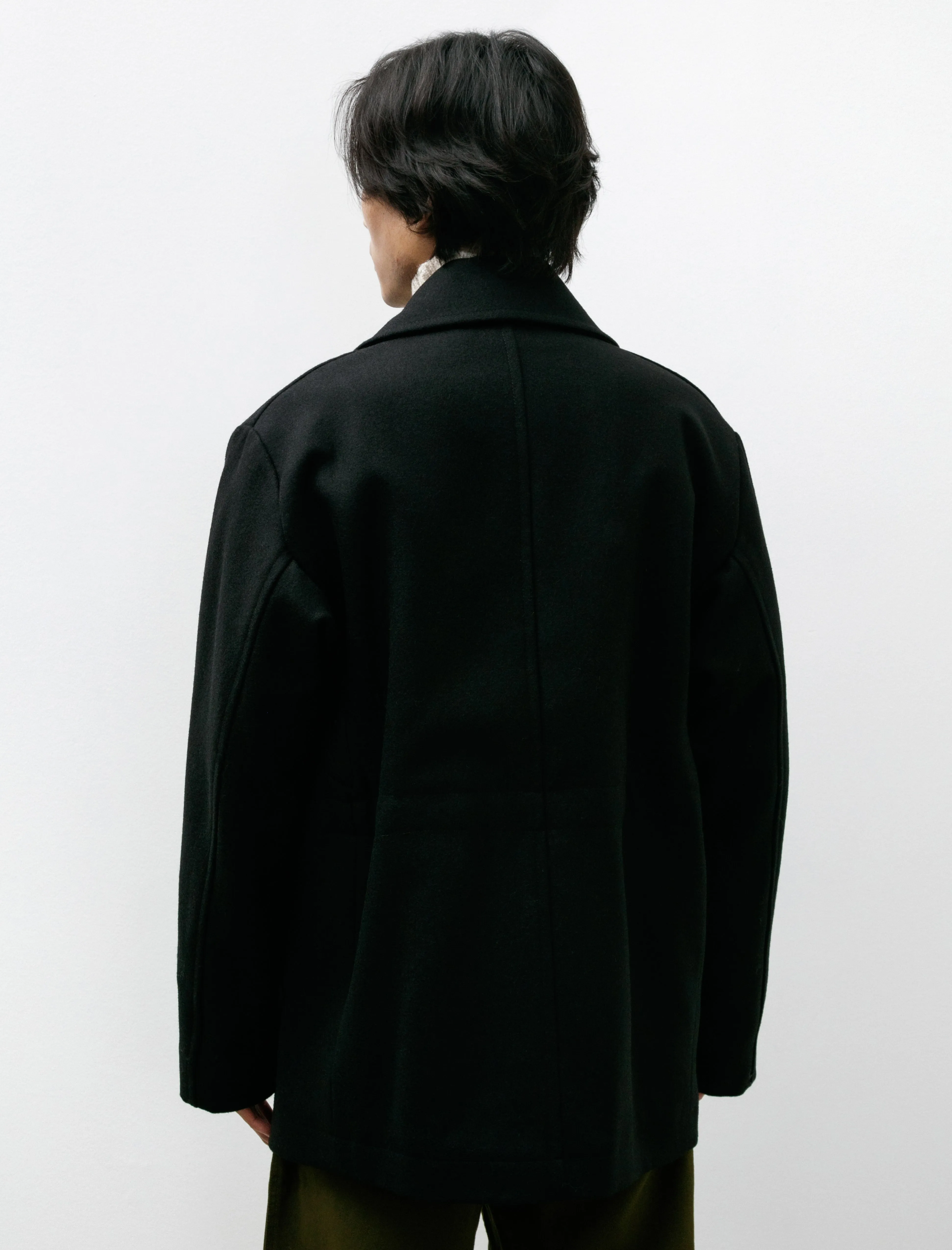 MHL Pea Coat Coarse Melton Wool Black