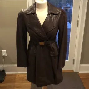 Miu Miu Brown Leather Trench Coat.