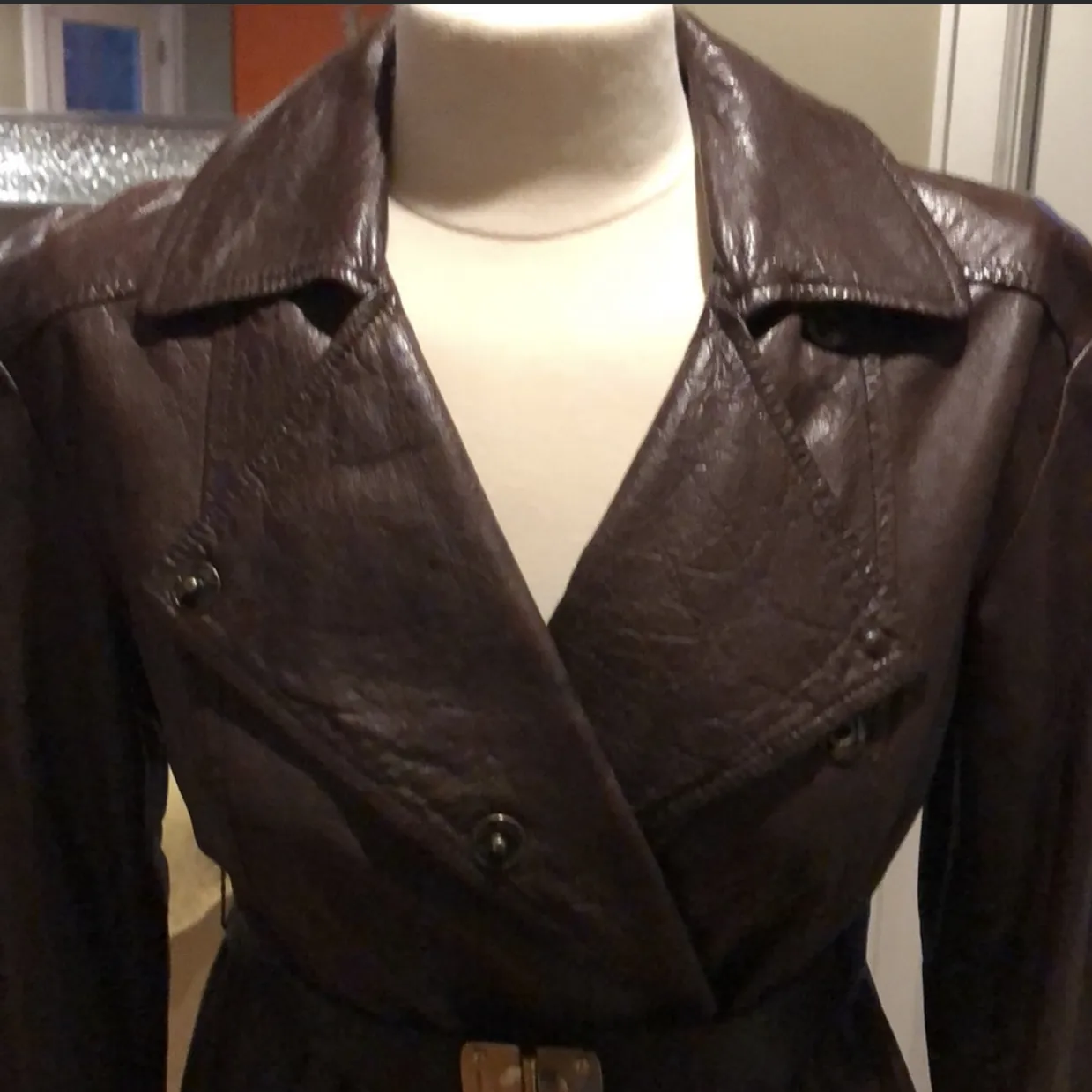 Miu Miu Brown Leather Trench Coat.