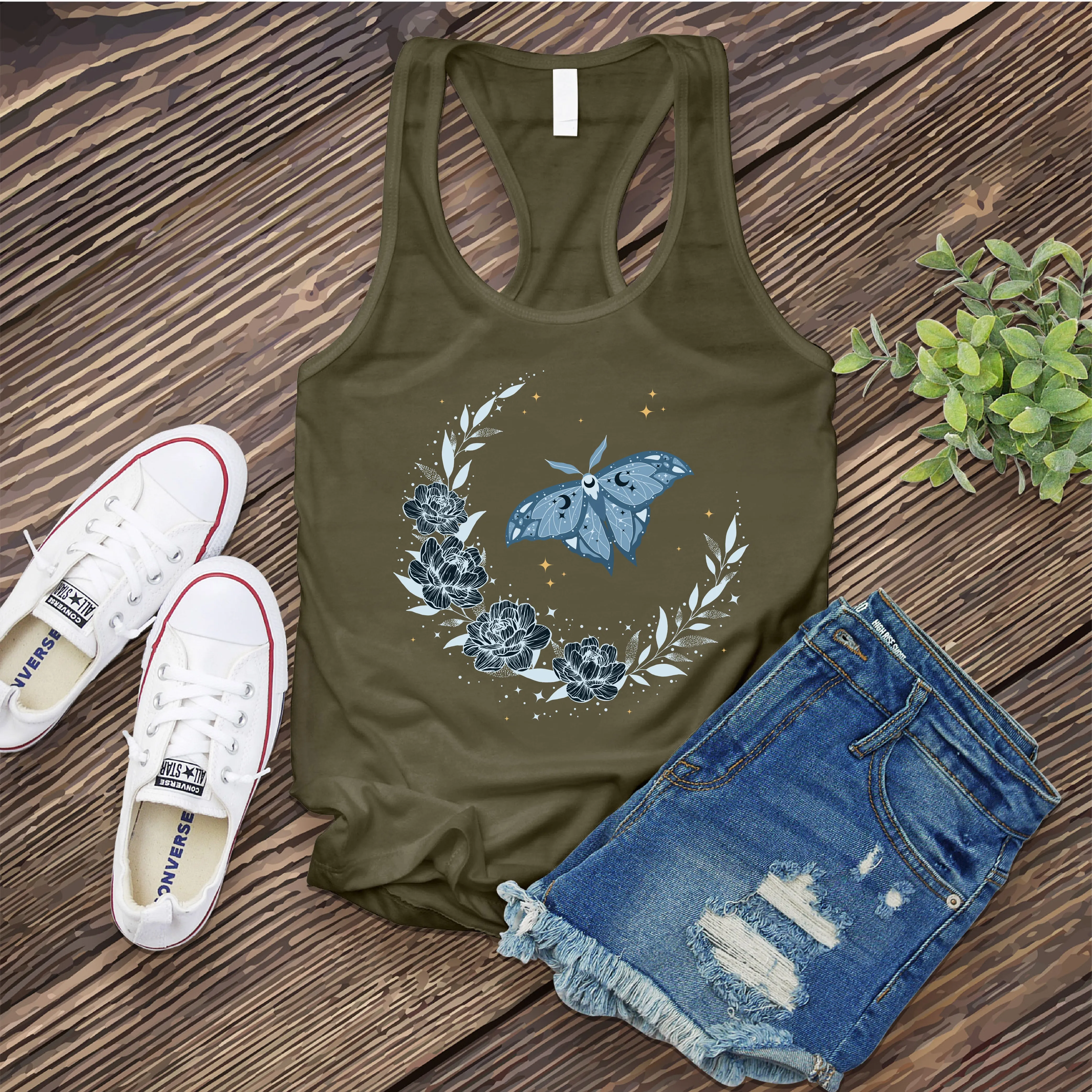 Moth Flower Moon Women's Tank Top