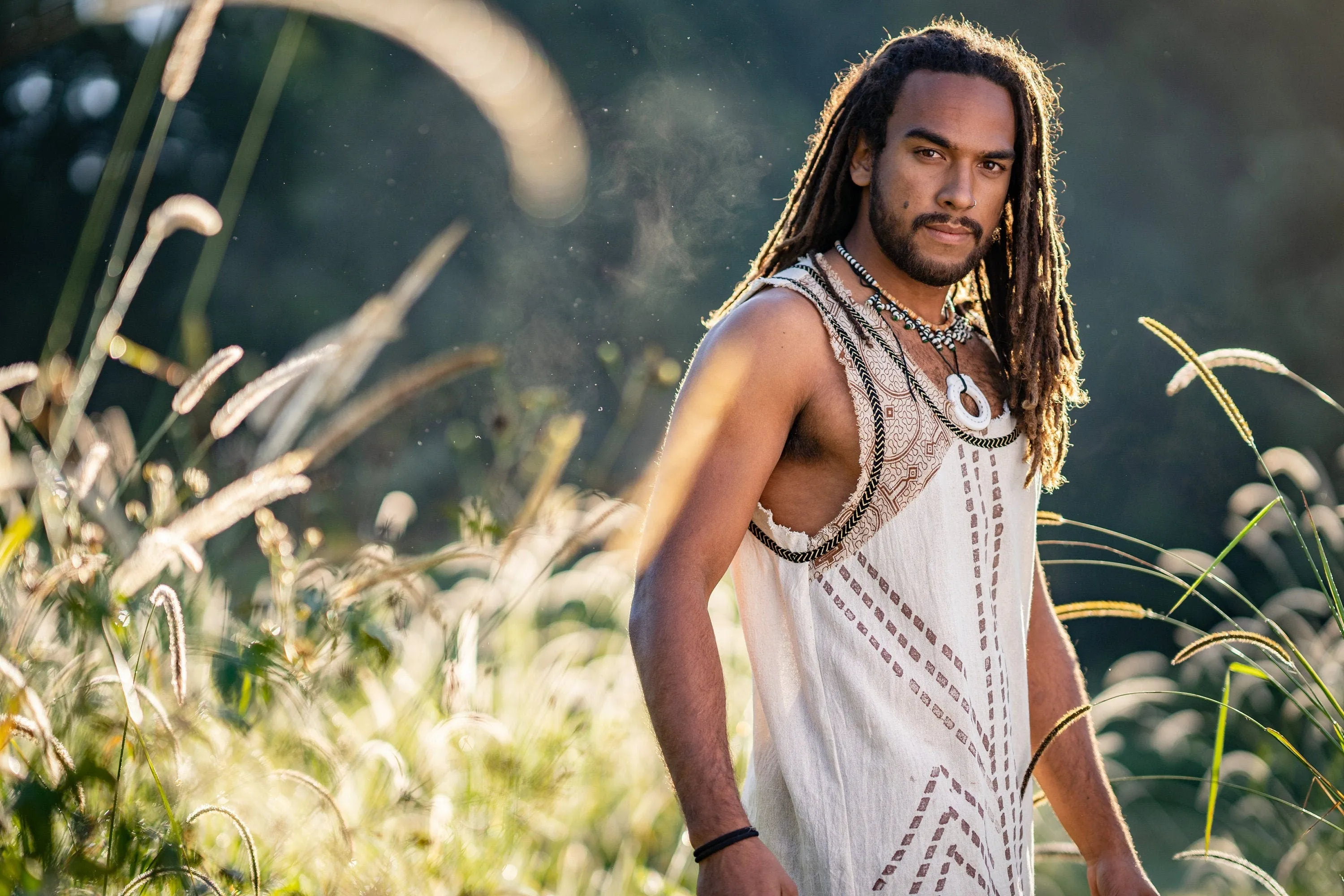 MUKTI Brown Mens Sleeveless Tank Top Shipibo and Block Print combo on cotton gypsy festival shirt ethnic eclectic Tribal breathable AJJAYA