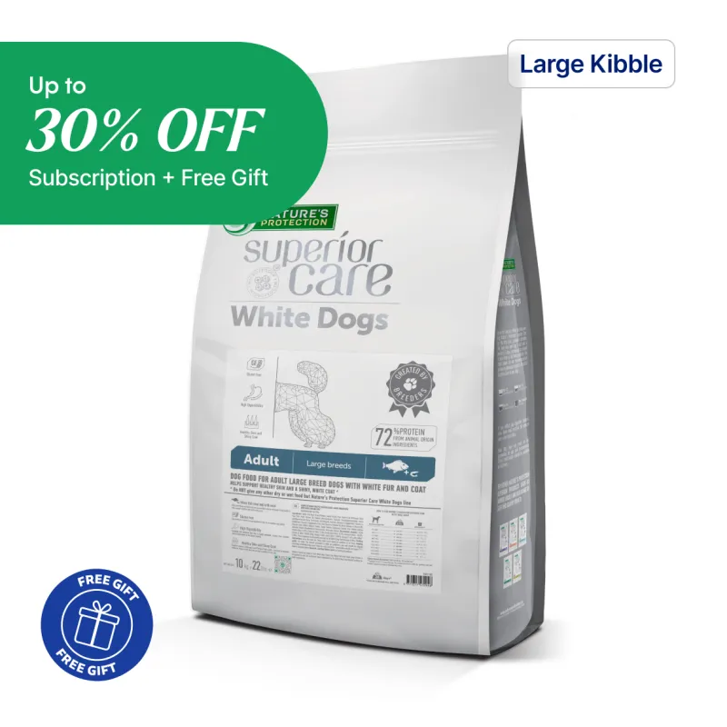 Nature's Protection Superior Care White Dogs Grain-Free Dry Dog Food For Adult Large Breeds Light Coated Dogs, White Fish And Krill