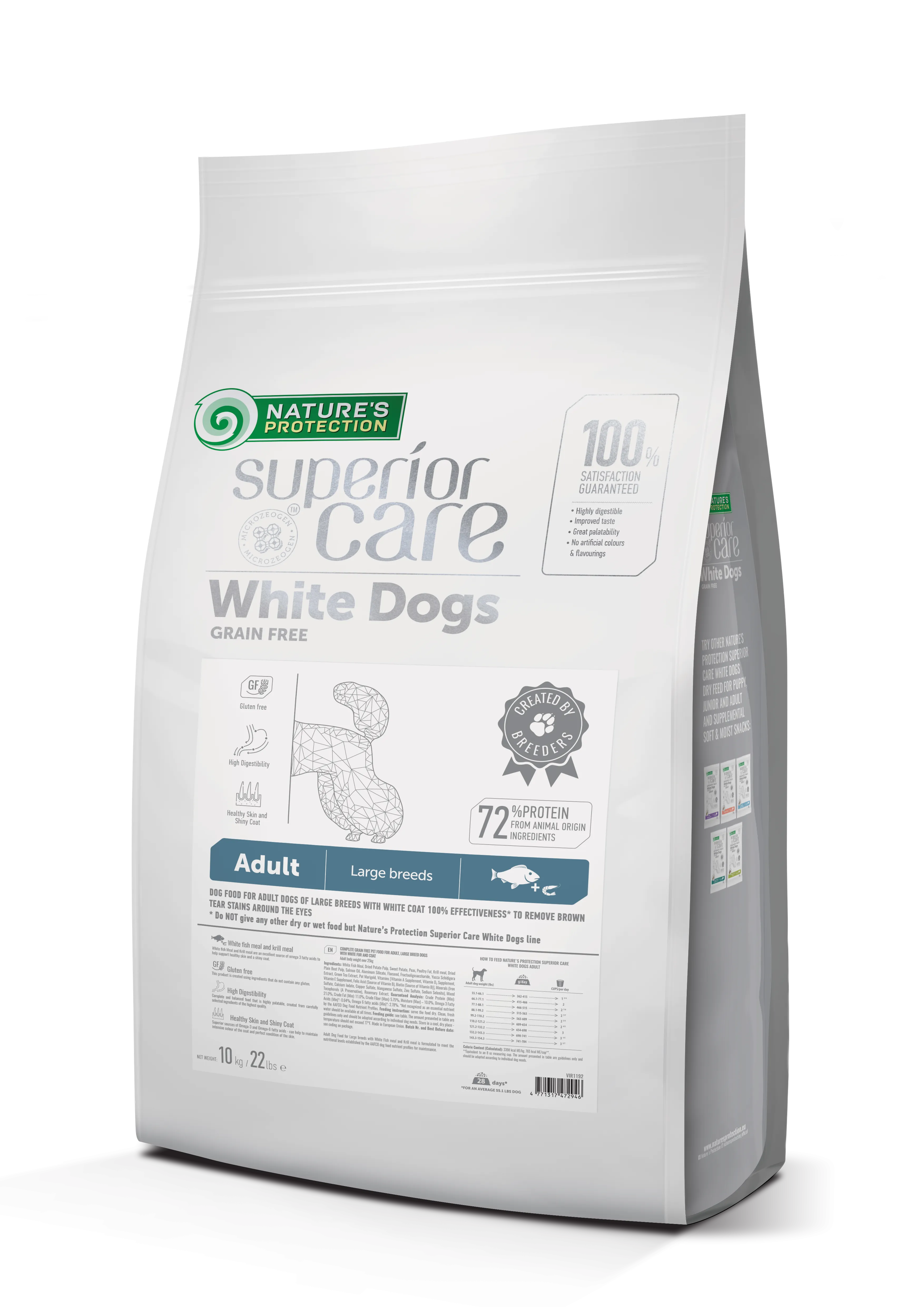 Nature's Protection Superior Care White Dogs Grain-Free Dry Dog Food For Adult Large Breeds Light Coated Dogs, White Fish And Krill