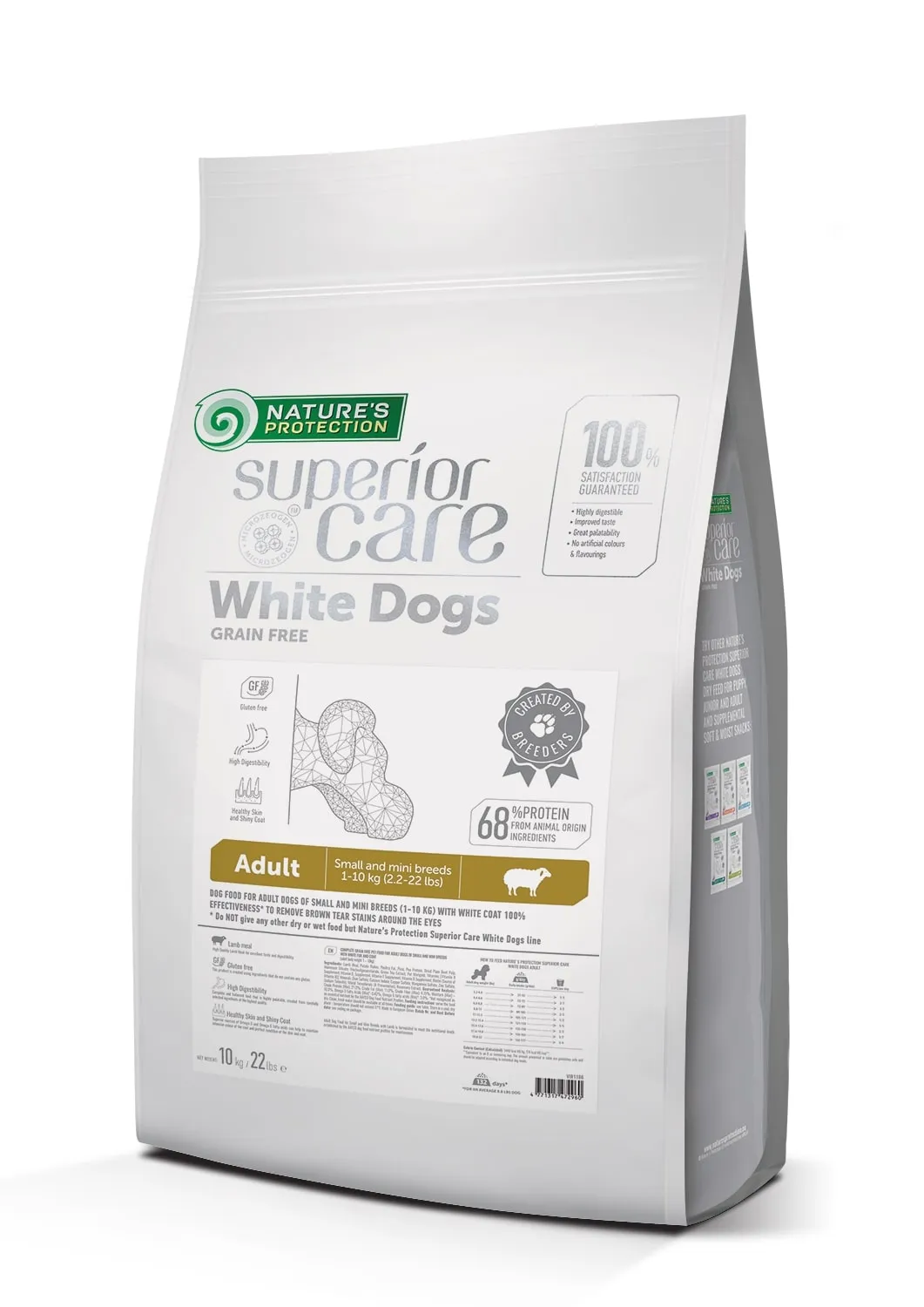 Nature's Protection Superior Care White Dogs Grain-Free Dry Dog Food For Adult Small and Mini Breeds Light Coated Dogs, Lamb