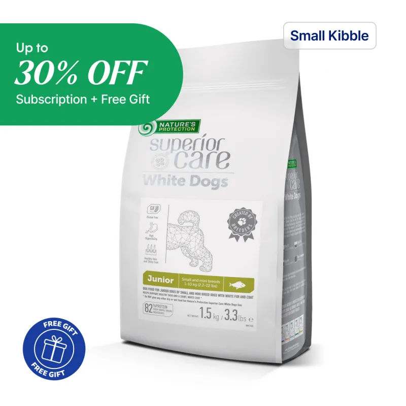 Nature's Protection Superior Care White Dogs Grain-Free Dry Dog Food For Junior Small and Mini Breeds Light Coated Dogs, White Fish