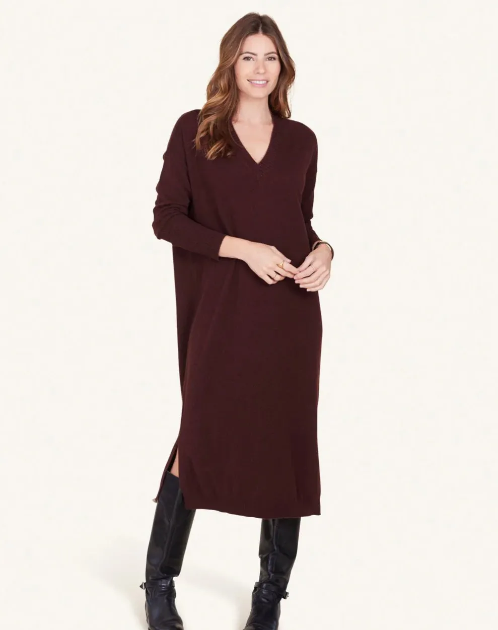 Nm0266 Burgundy Cashmere Sweater Dress