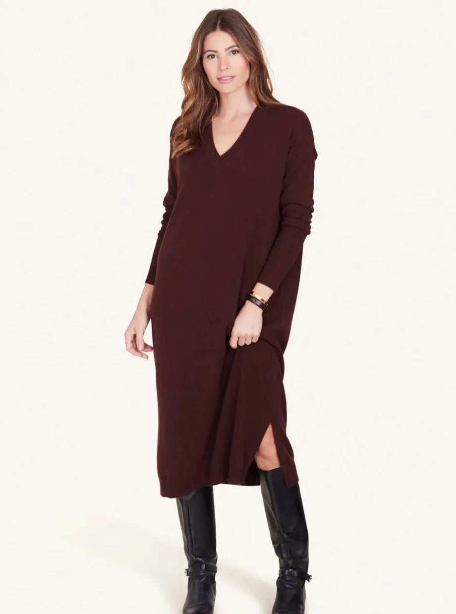 Nm0266 Burgundy Cashmere Sweater Dress