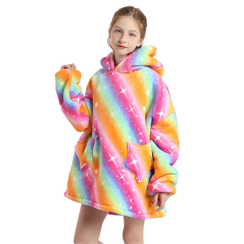 Oversized Blanket Hoodie Wearable Hooded Pullover with Pockets for Kids Aged 5-15