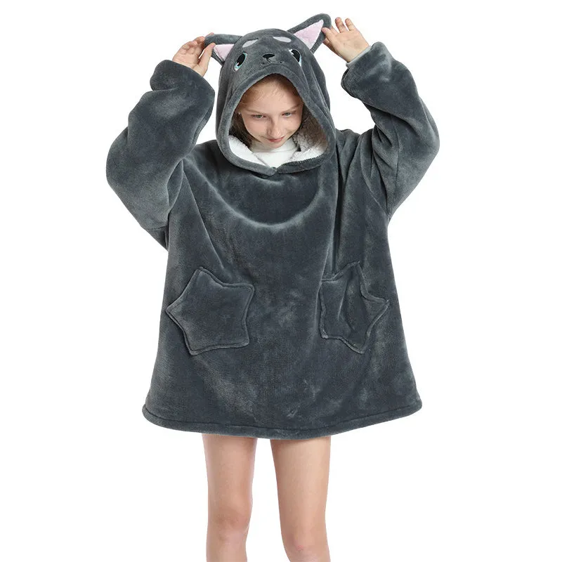 Oversized Blanket Hoodie Wearable Hooded Pullover with Pockets for Kids Aged 5-15