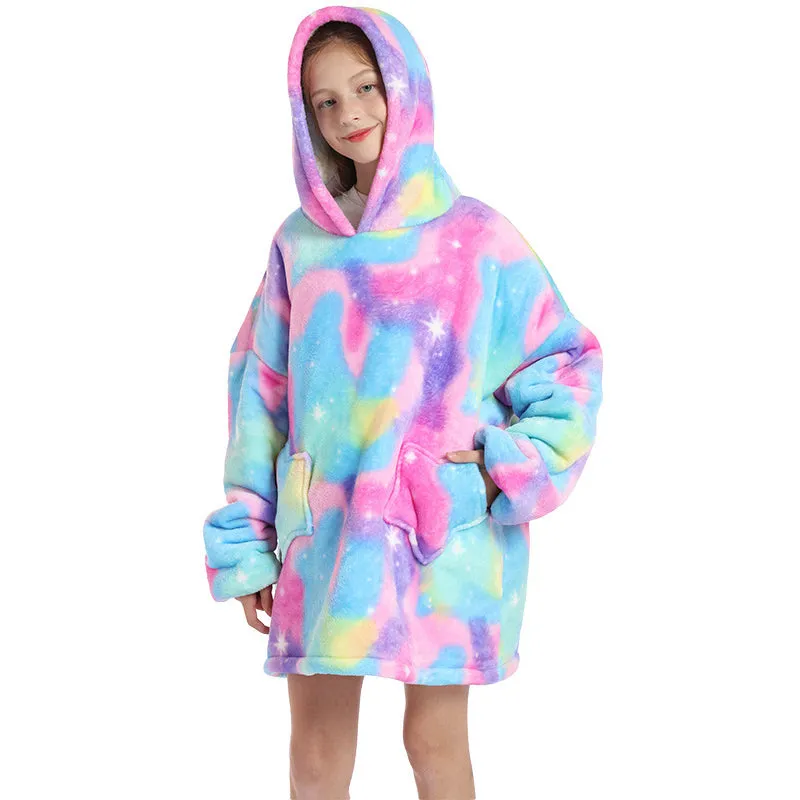 Oversized Blanket Hoodie Wearable Hooded Pullover with Pockets for Kids Aged 5-15