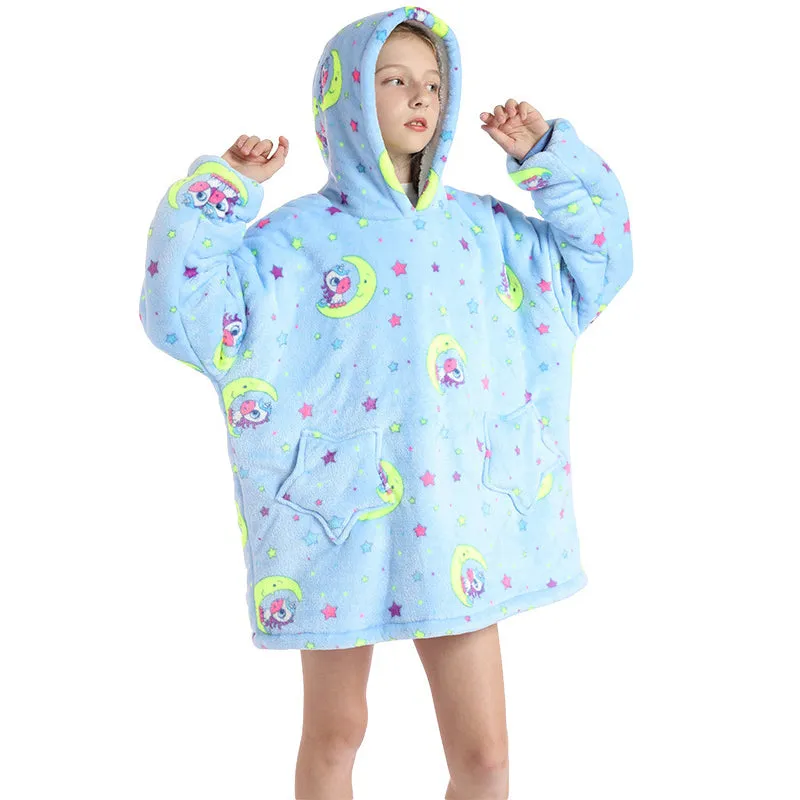 Oversized Blanket Hoodie Wearable Hooded Pullover with Pockets for Kids Aged 5-15